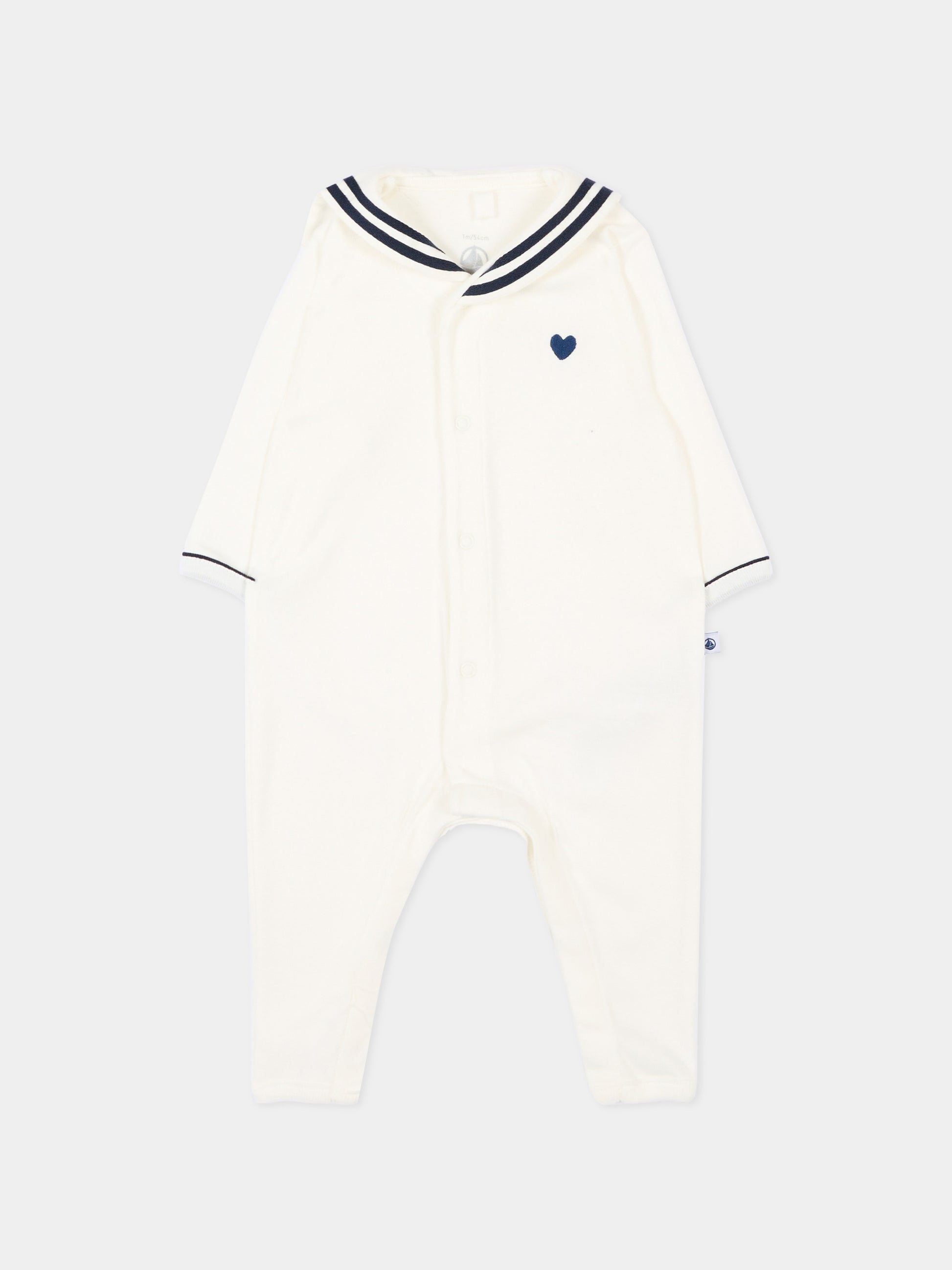 Tutina avorio per neonati con colletto marinaio,Petit Bateau,A0F79 MARSHMALLOW 01