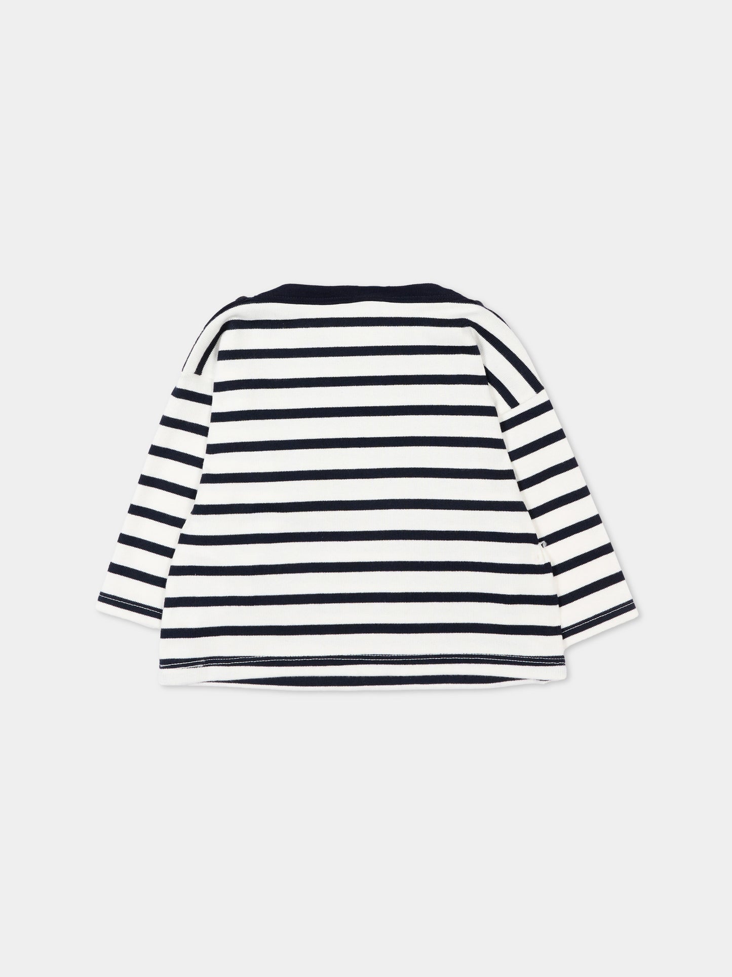 T-Shirt bianca per neonati a righe,Petit Bateau,A0FRS MARSHMALLOW/SMOKING 01