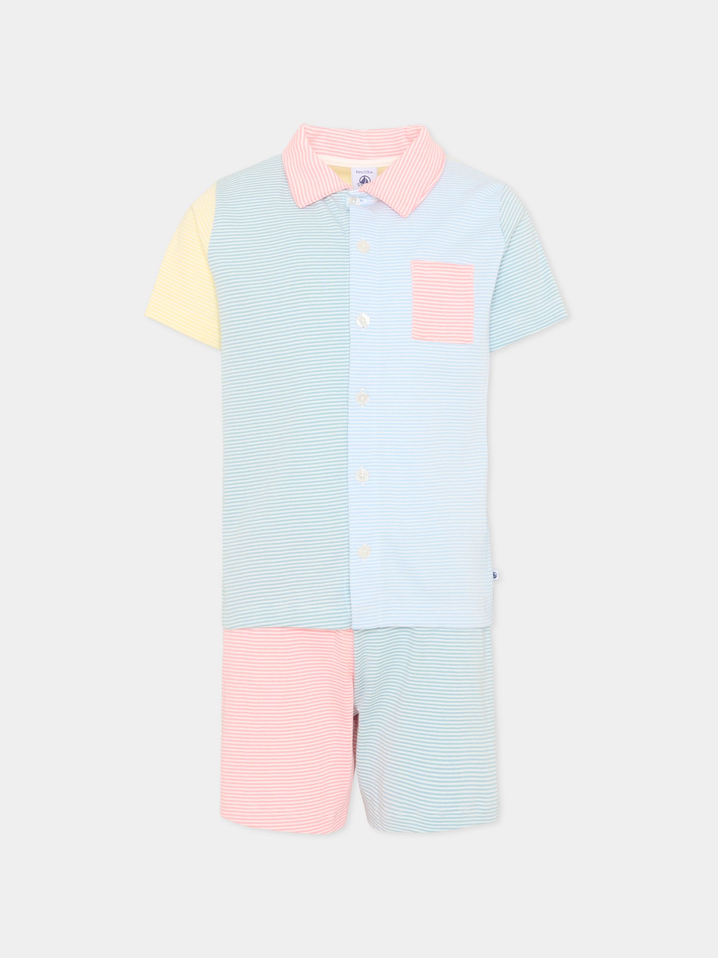 Pigiama multicolor per bambini a righe,Petit Bateau,A0F1M MARSHMALLOW/MULTICO 01