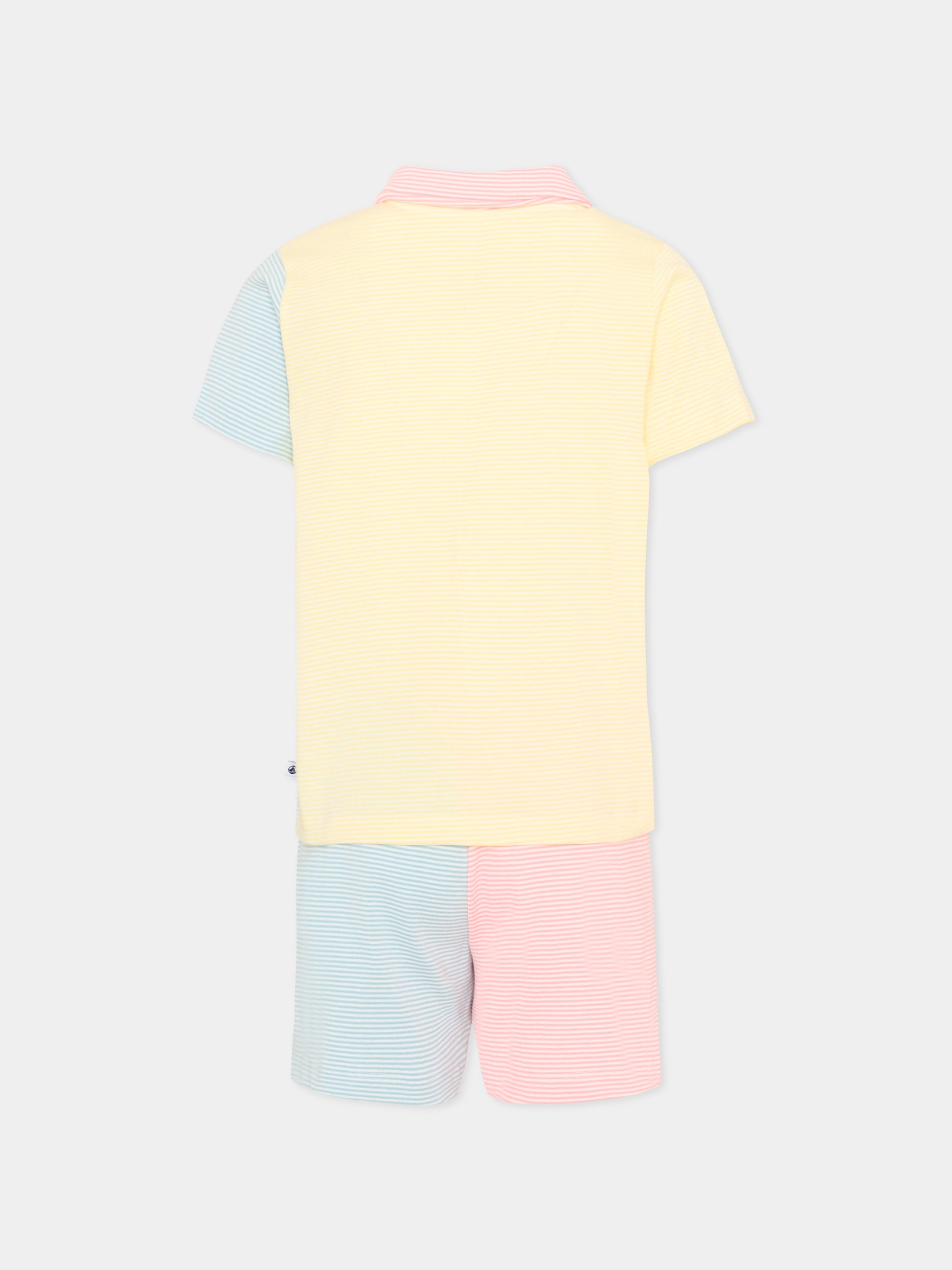 Pigiama multicolor per bambini a righe,Petit Bateau,A0F1M MARSHMALLOW/MULTICO 01