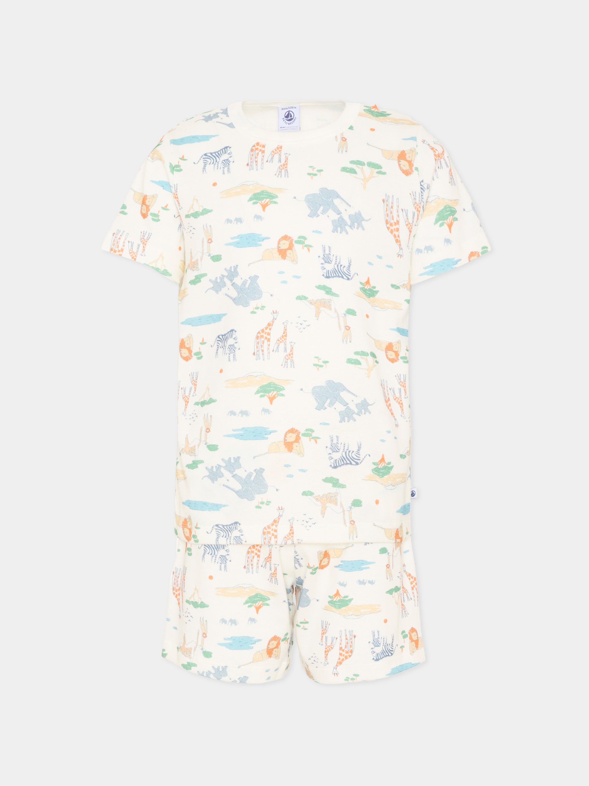 Pigiama multicolor safari per bambini,Petit Bateau,A0F6M MARSHMALLOW/MULTICO 01