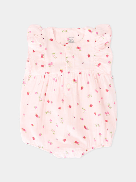 Pagliaccetto rosa per neonata con fragole,Petit Bateau,A0F15 BARELY/MULTICO 01