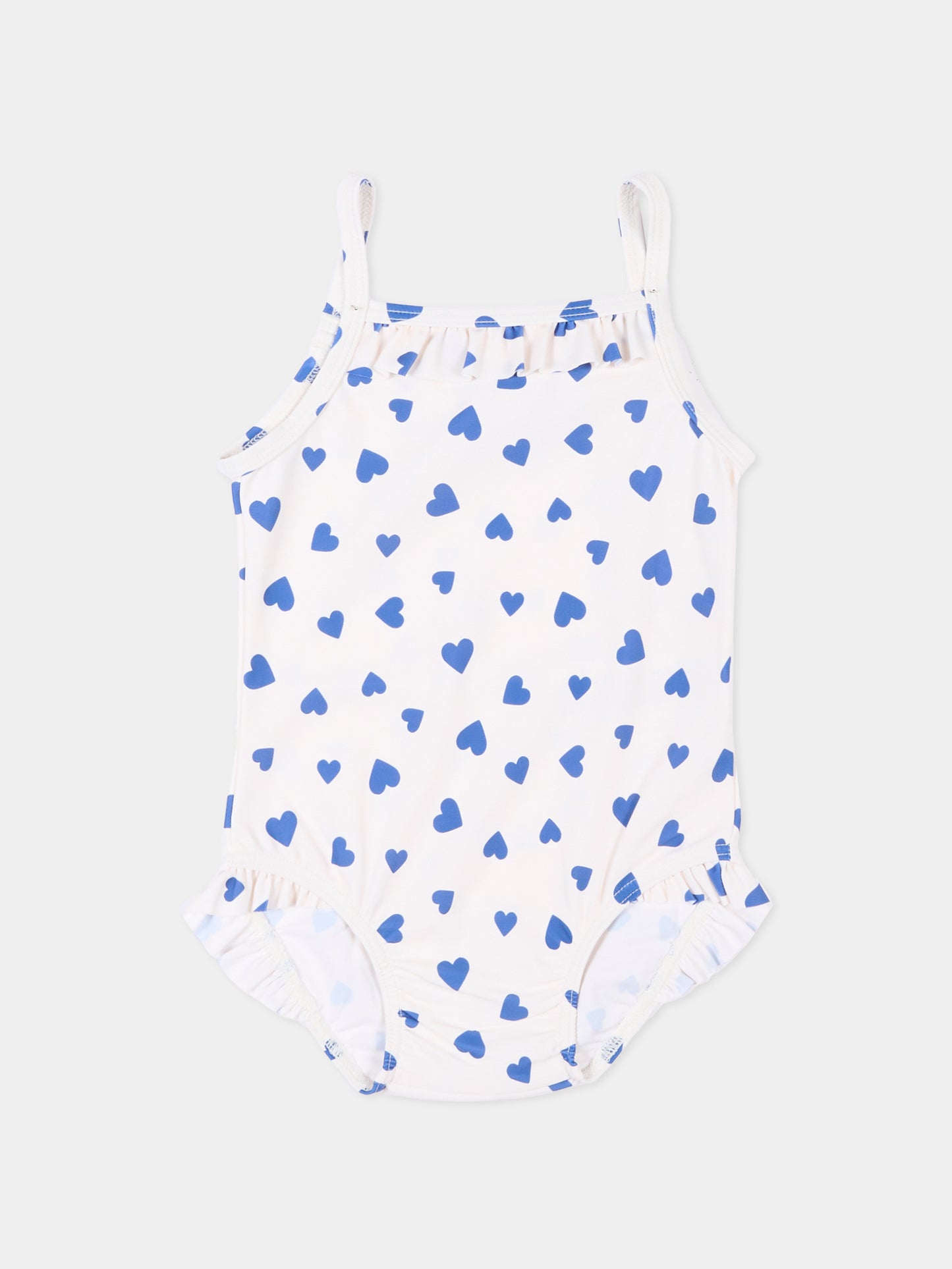 Costume intero avorio per neonata a cuori,Petit Bateau,A0FNS MARSHMALLOW/CREPUSCULE 01