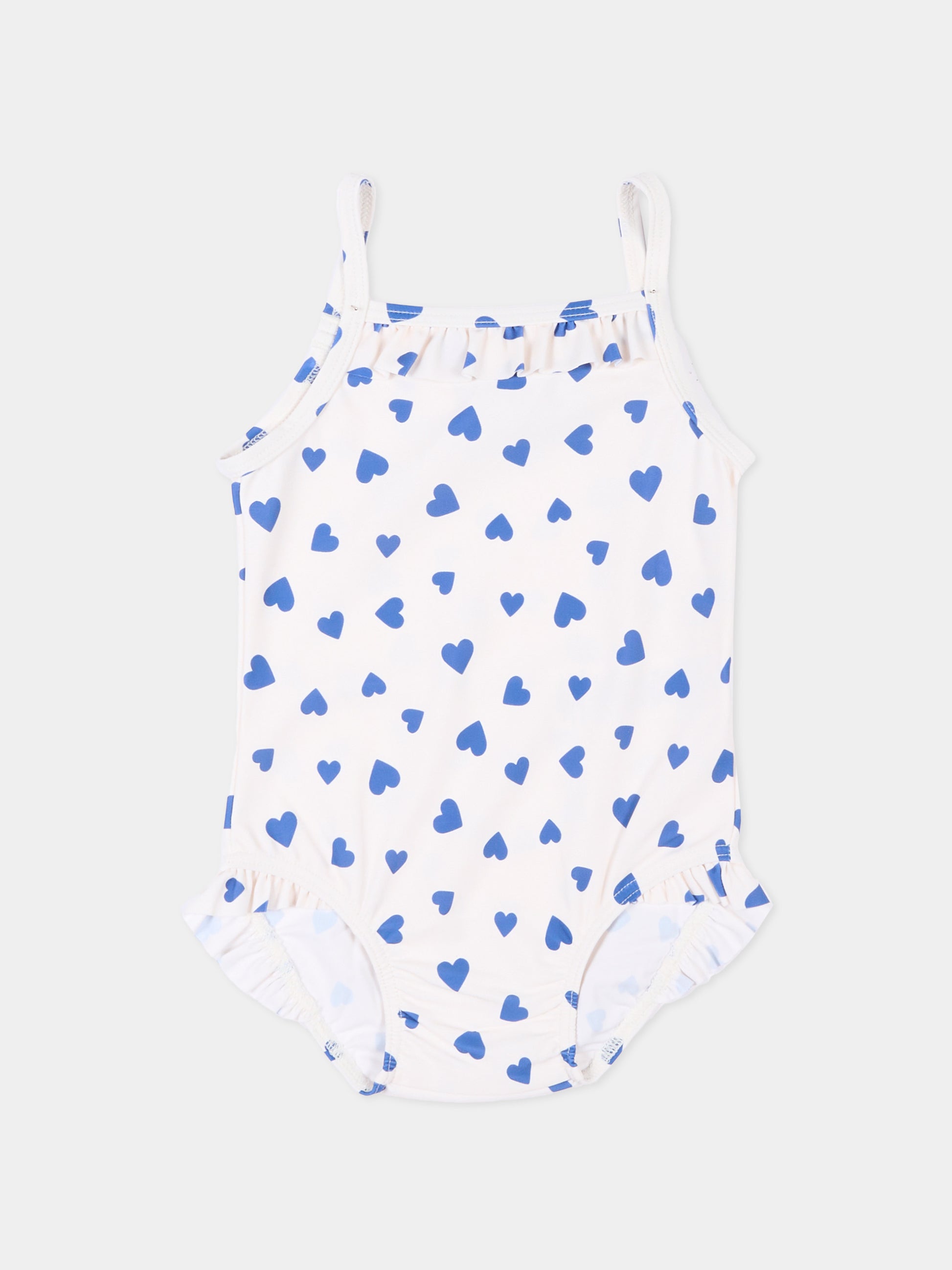 Costume intero avorio per neonata a cuori,Petit Bateau,A0FNS MARSHMALLOW/CREPUSCULE 01