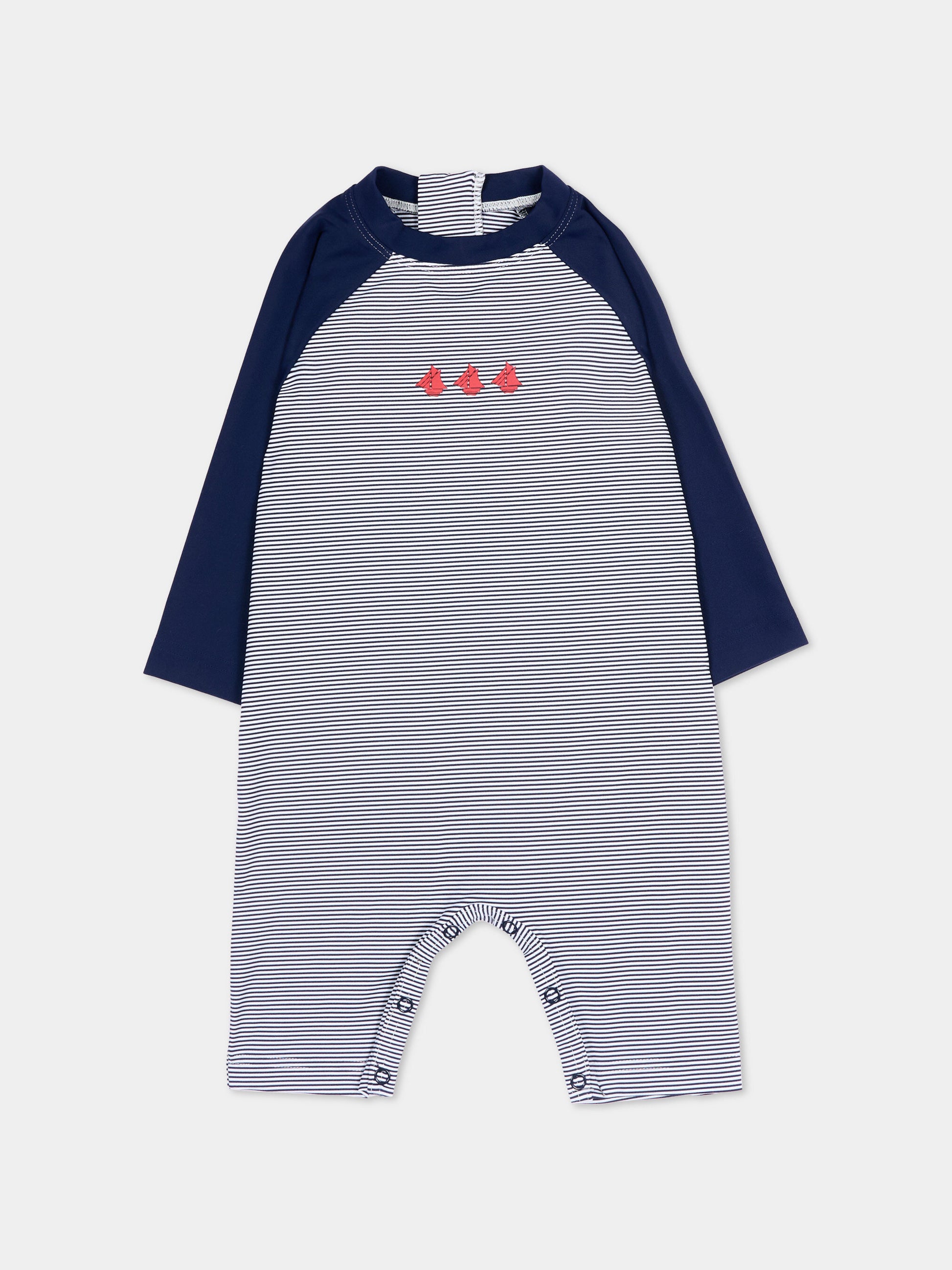 Tutina blu anti UV per neonato a righe,Petit Bateau,A0FN7 SOIR/MARSHMALLOW 01