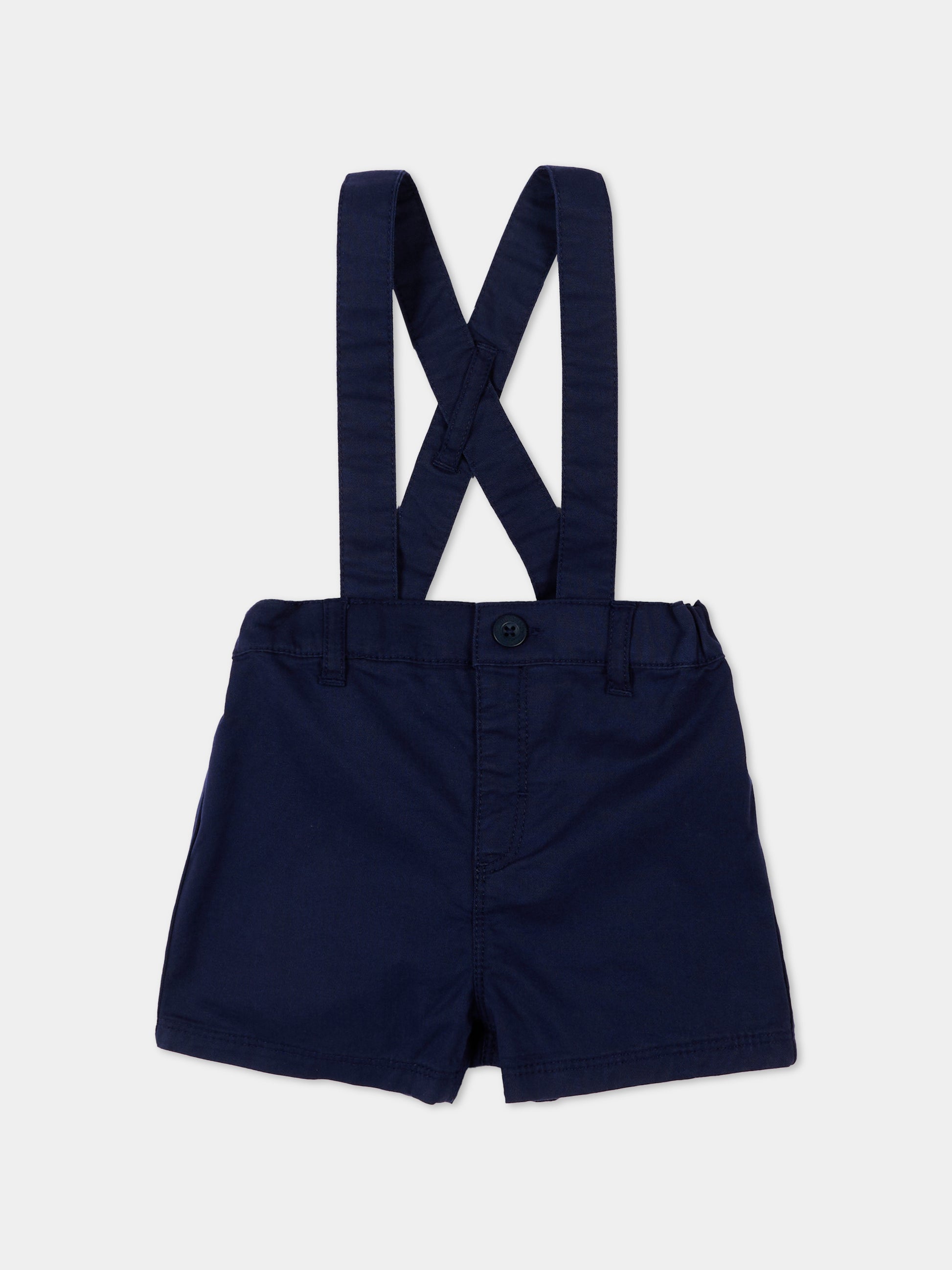 Shorts blu per neonato con bretelle,Petit Bateau,A0FQM SOIR 01
