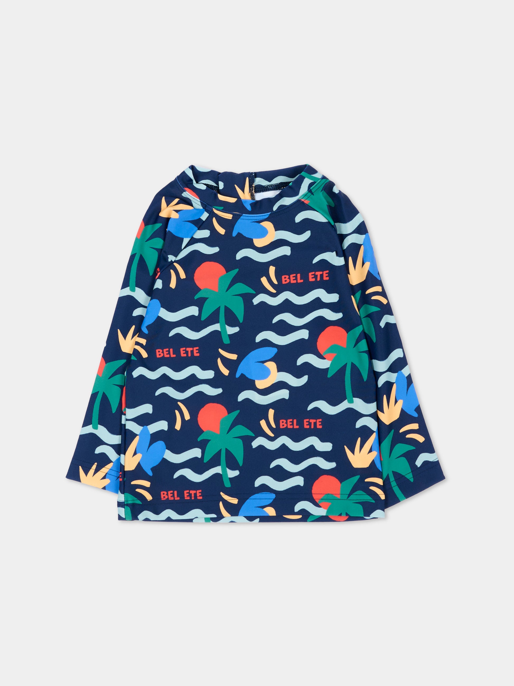 Maglia blu anti UV per neonato con stampa palme,Petit Bateau,A0FN8 CREPUSCULE/MULTICO 01