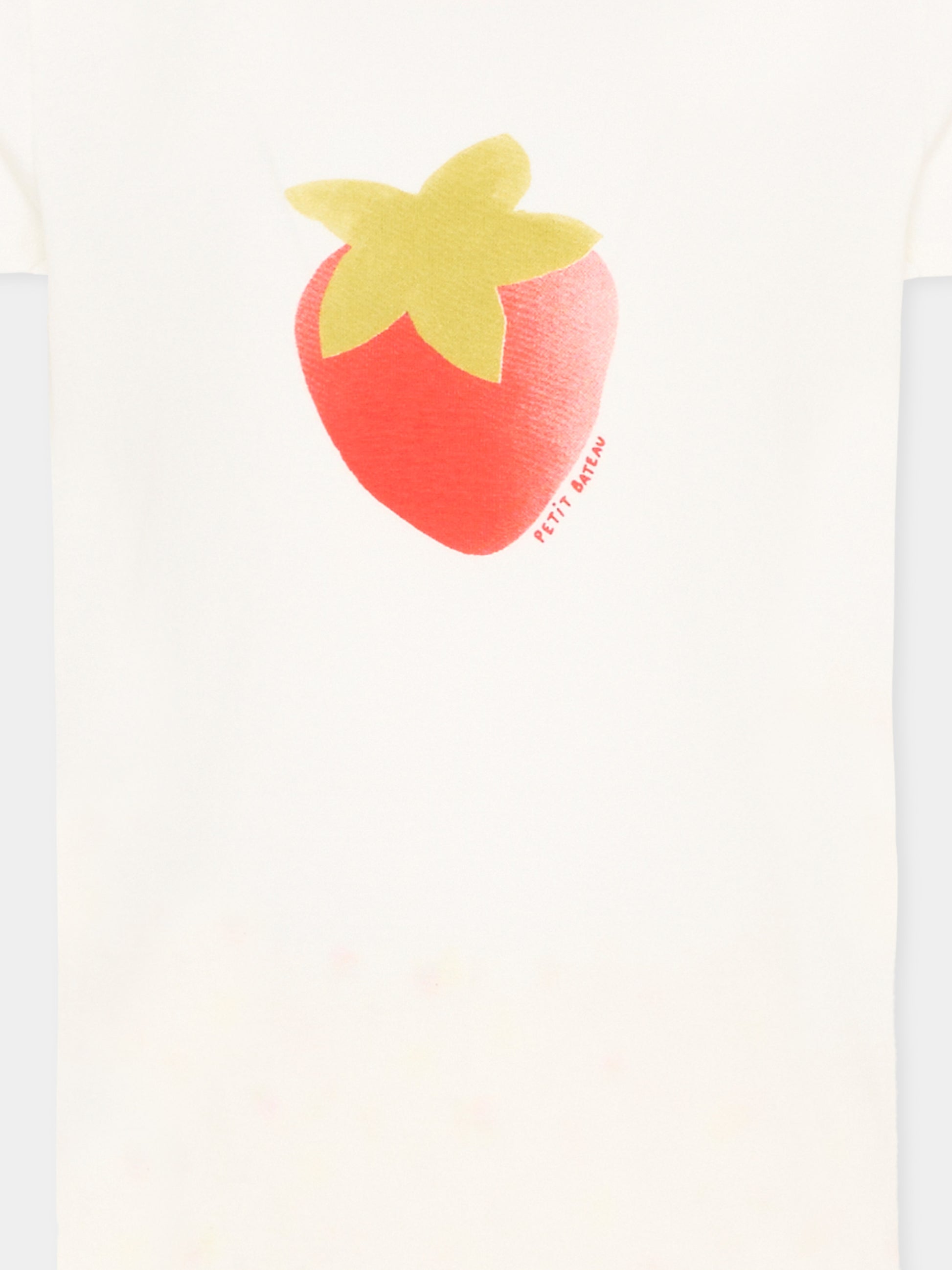 Pigiama bianco per bambina con fragole,Petit Bateau,A0FD1 MARSHMALLOW/MULTICO 01