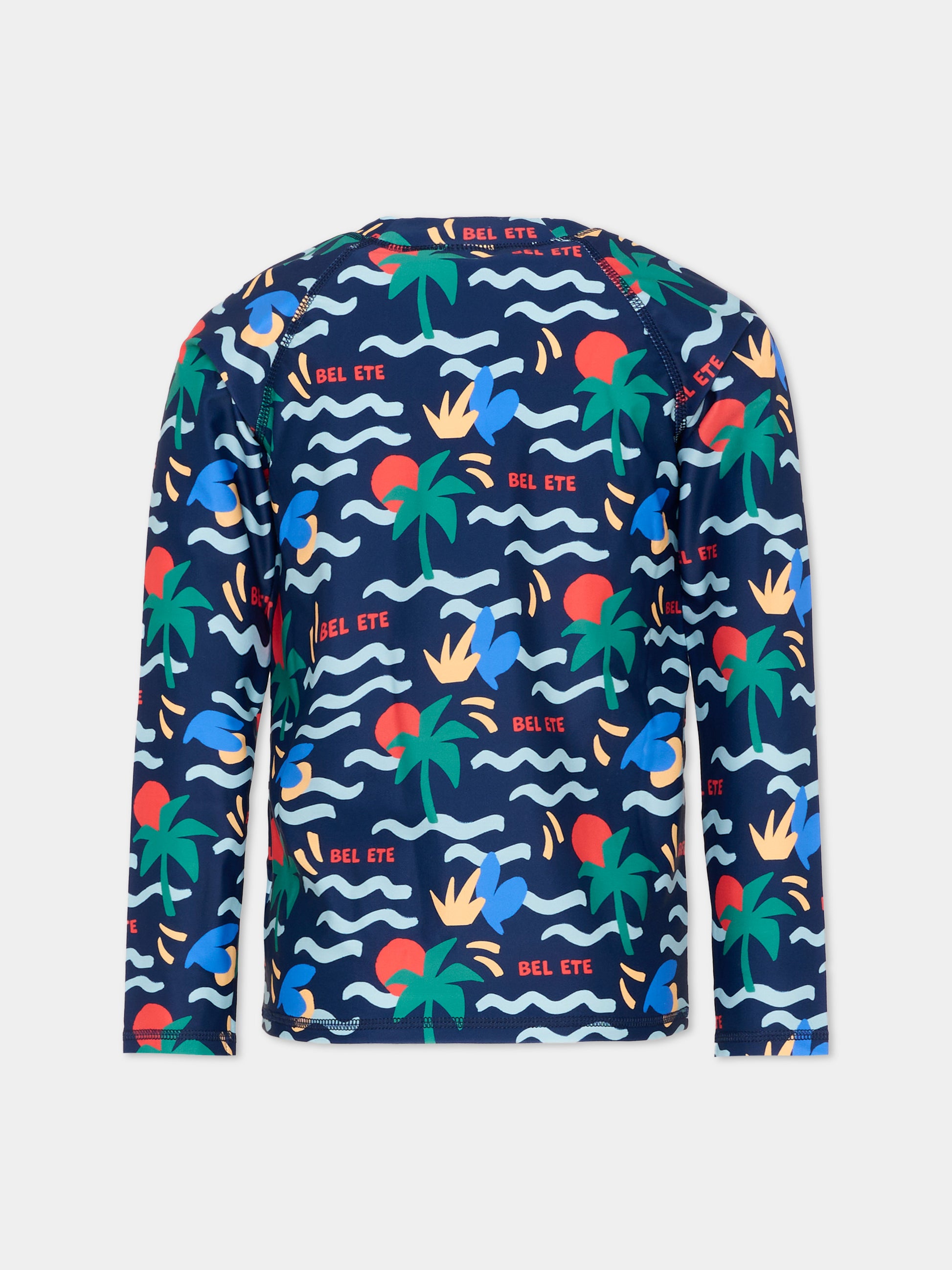 Maglia blu anti UV per bambino con stampa mare,Petit Bateau,A0FJM CREPUSCULE/MULTICO 01