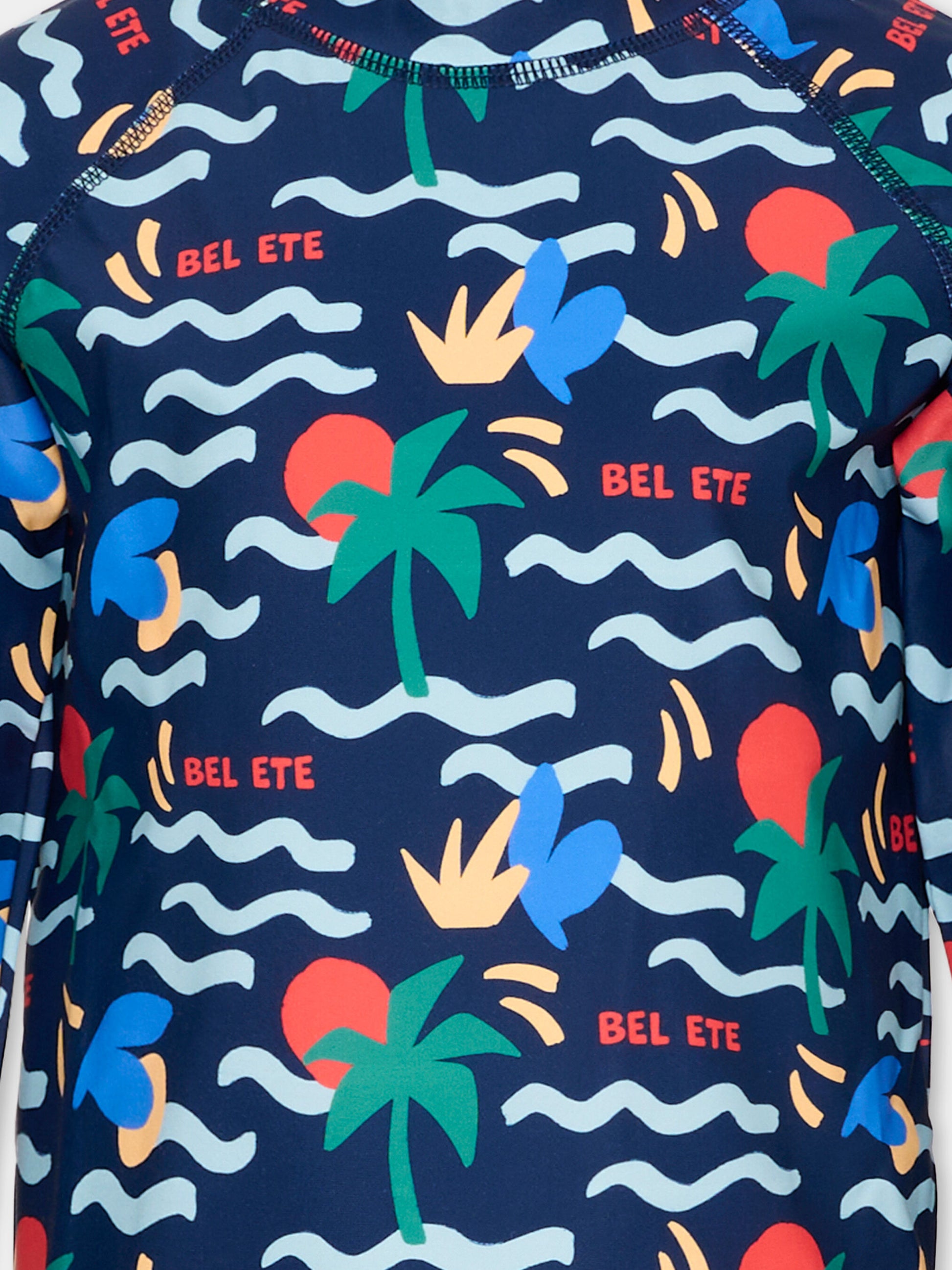 Maglia blu anti UV per bambino con stampa mare,Petit Bateau,A0FJM CREPUSCULE/MULTICO 01