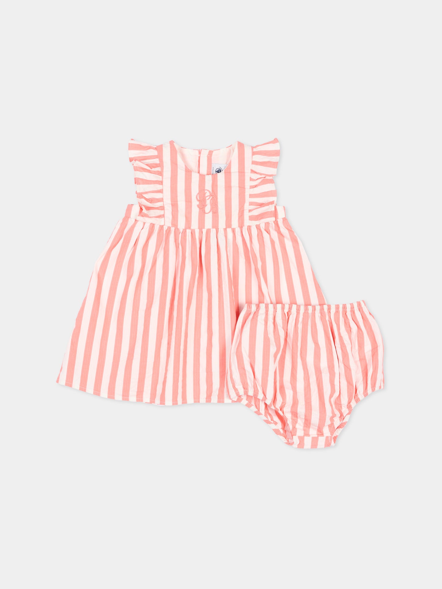 Vestito multicolor per neonata a righe,Petit Bateau,A0FFZ FLAMAND/MARSHMALLOW 01