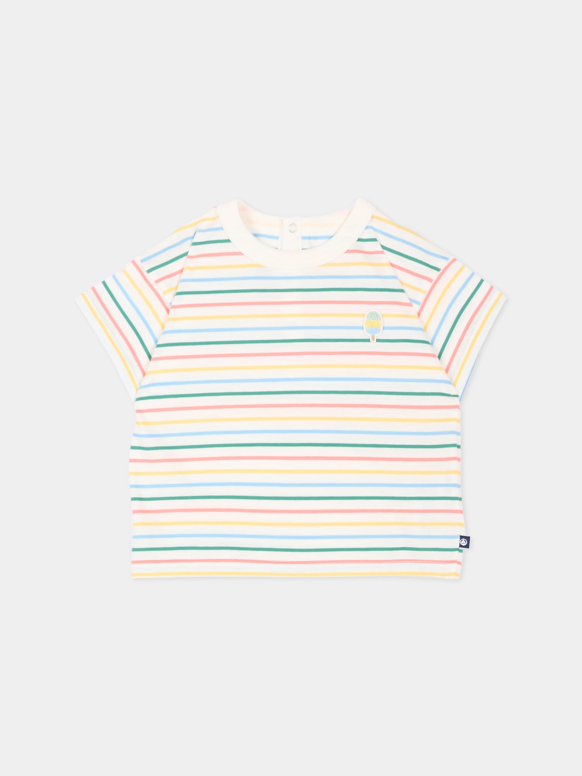 T-Shirt multicolor per neonati a righe,Petit Bateau,A0FPK MARSHMALLOW/MULTICO 01