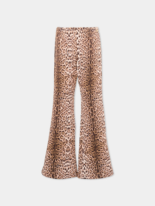 Leggings marroni per bambina animalier,Roberto Cavalli Kids,CGP26007LE MACULA NEW HERITAGE