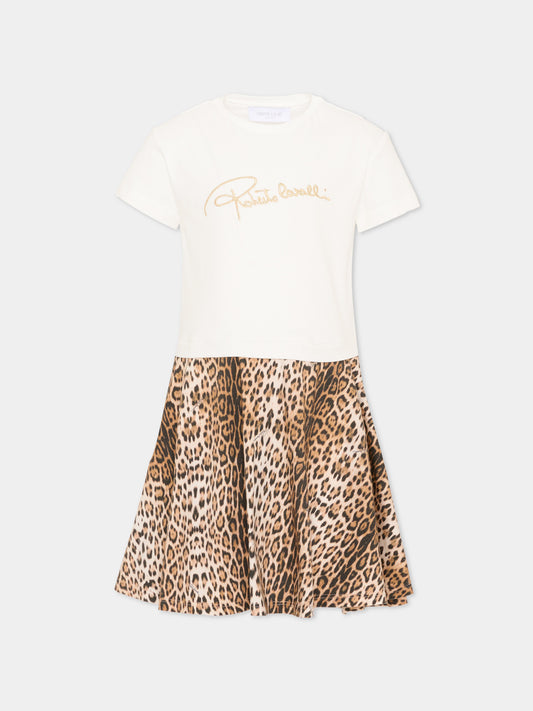 Vestito bianco per bambina animalier,Roberto Cavalli Kids,CGP26079VE WHITE