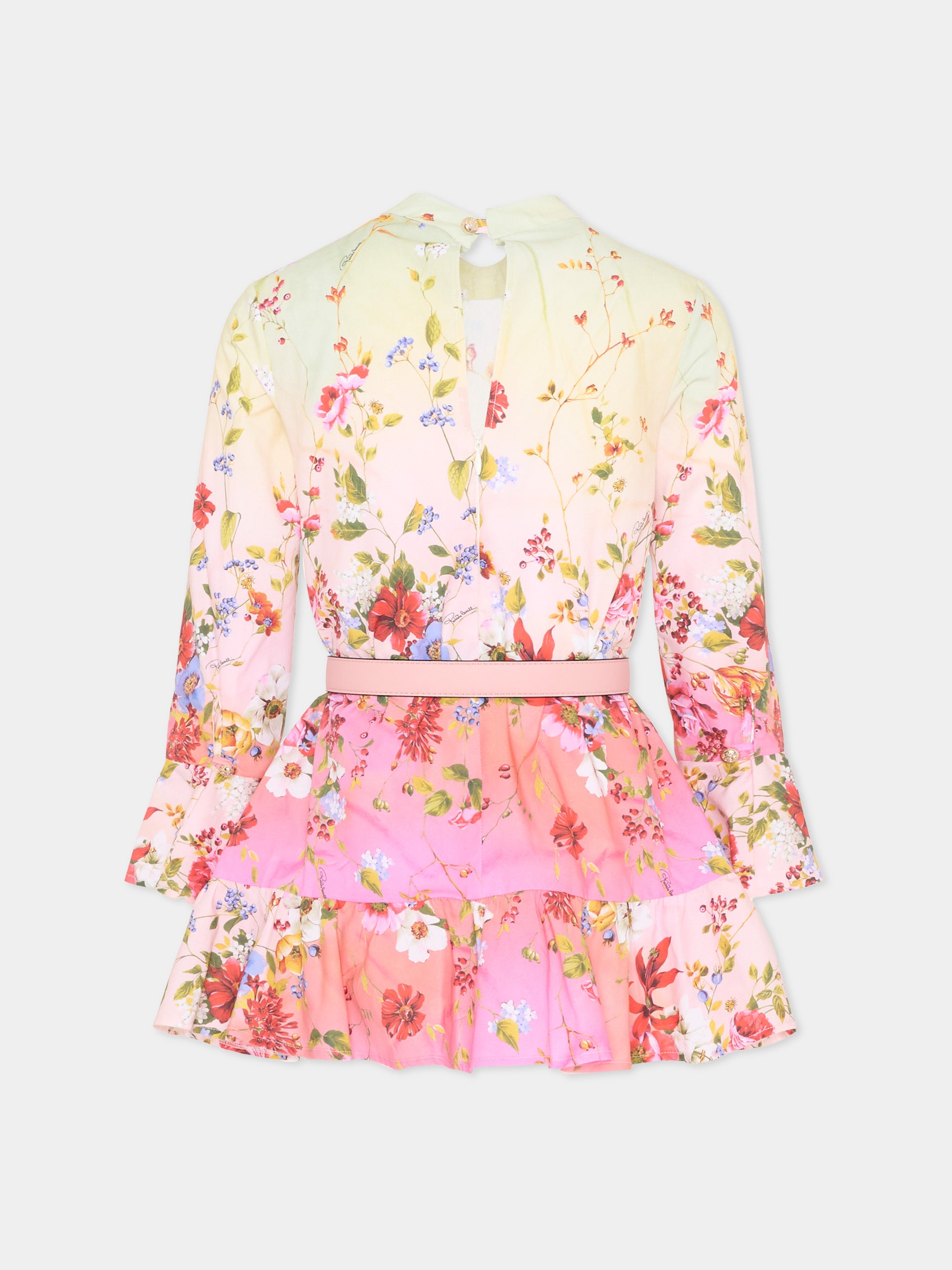 Vestito multicolor per bambina con stampa florale,Roberto Cavalli Kids,CGP26115VE MIAMI FLOWERS