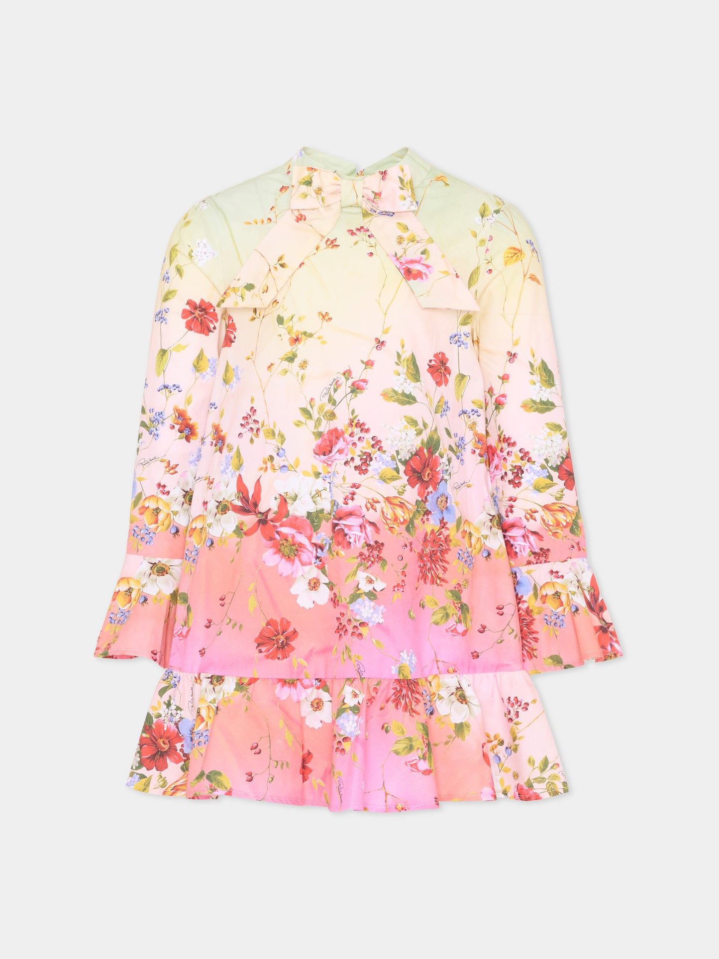 Vestito multicolor per bambina con stampa florale,Roberto Cavalli Kids,CGP26115VE MIAMI FLOWERS