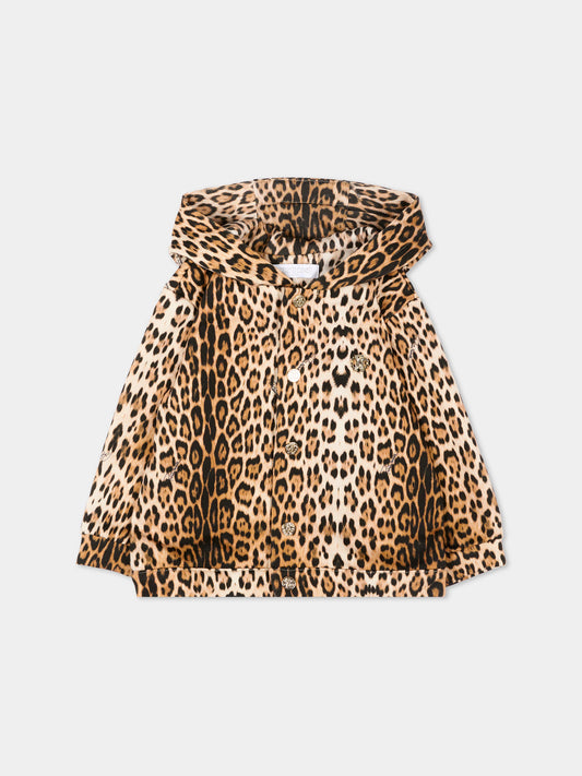 Felpa marrone per neonata con stampa animalier,Roberto Cavalli Kids,CIP26004FE MACULA NEW HERITAGE