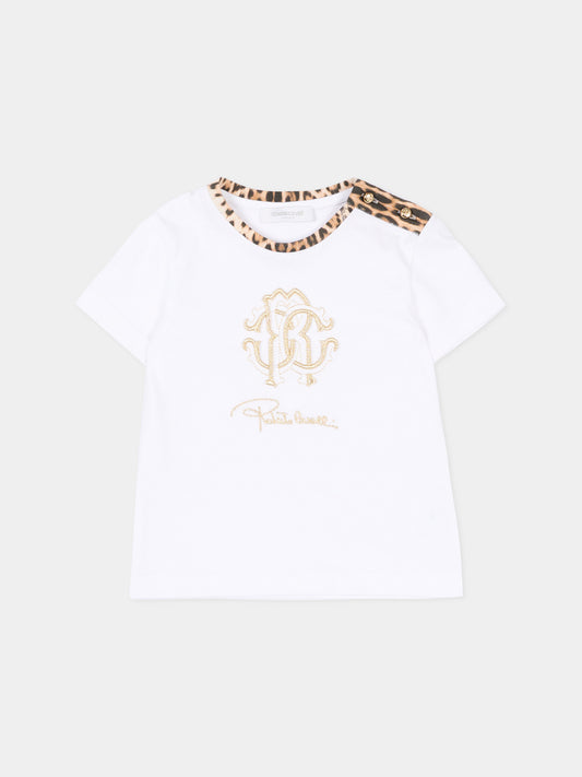 T-Shirt bianca per neonata con logo,Roberto Cavalli Kids,CIP26118TS WHITE
