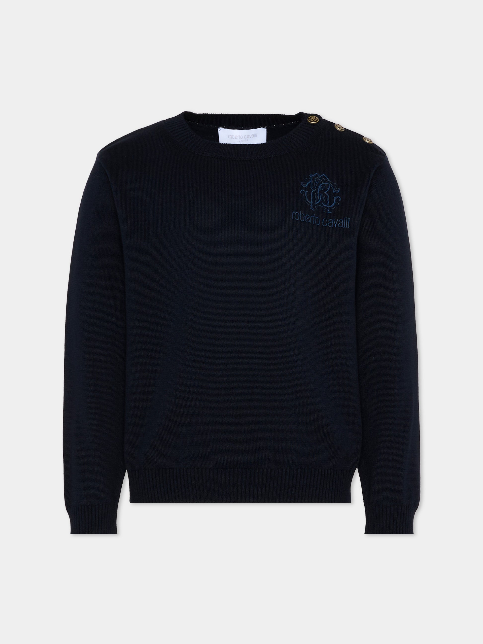 Maglione blu per bambino con logo,Roberto Cavalli Kids,CBP26013MA BLUE PEACOAT