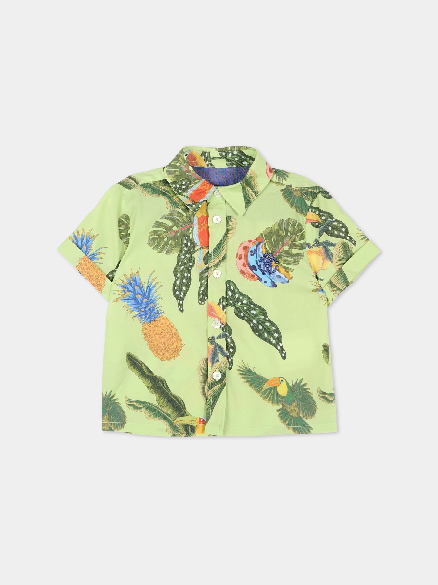 Camicia multicolor per neonato con stampa tropicale,Roberto Cavalli Kids,CIP26089CA TROPICANA LIME