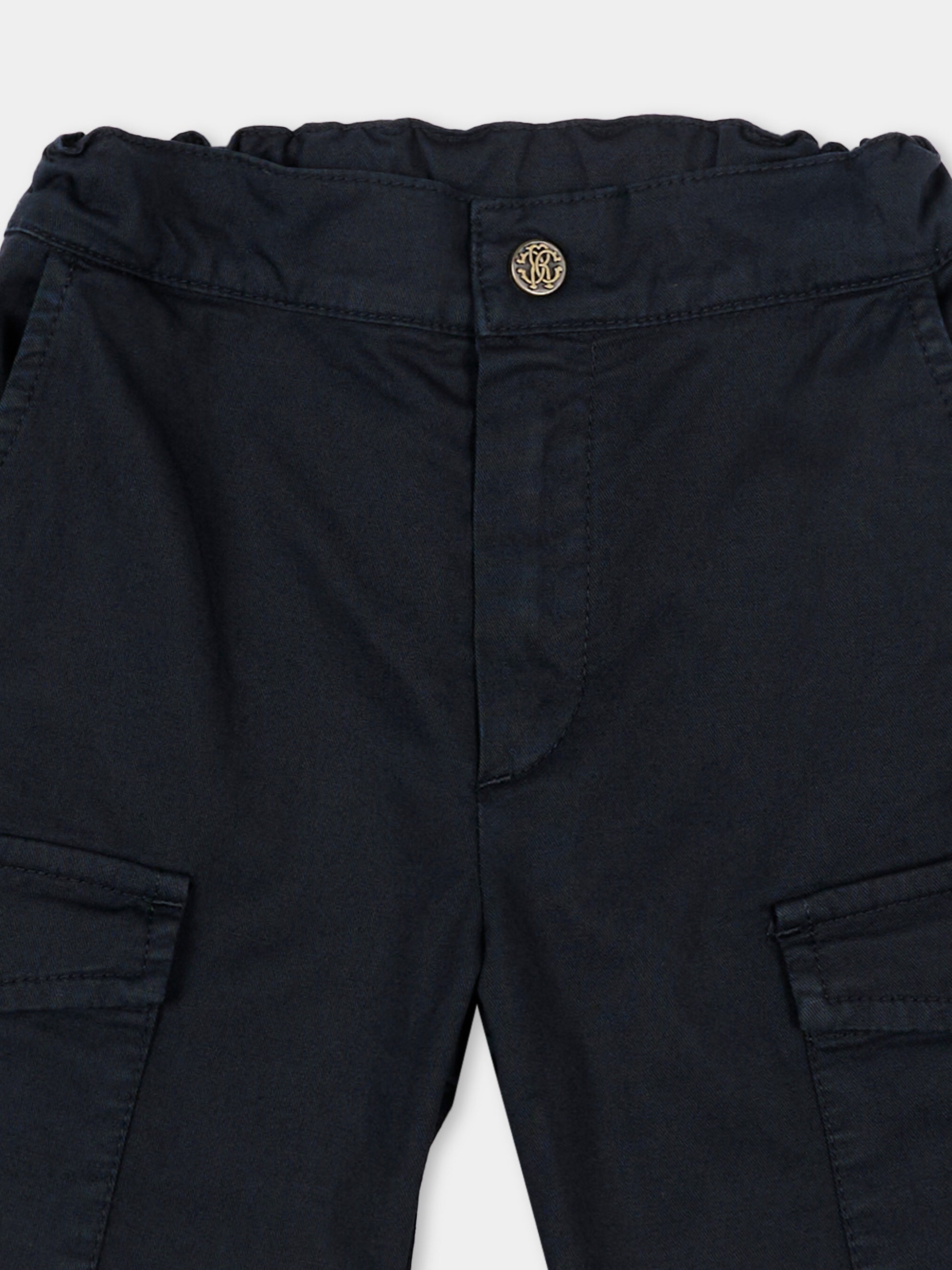 Shorts blu per neonato con tasche cargo,Roberto Cavalli Kids,CIP26086BE BLUE PEACOAT