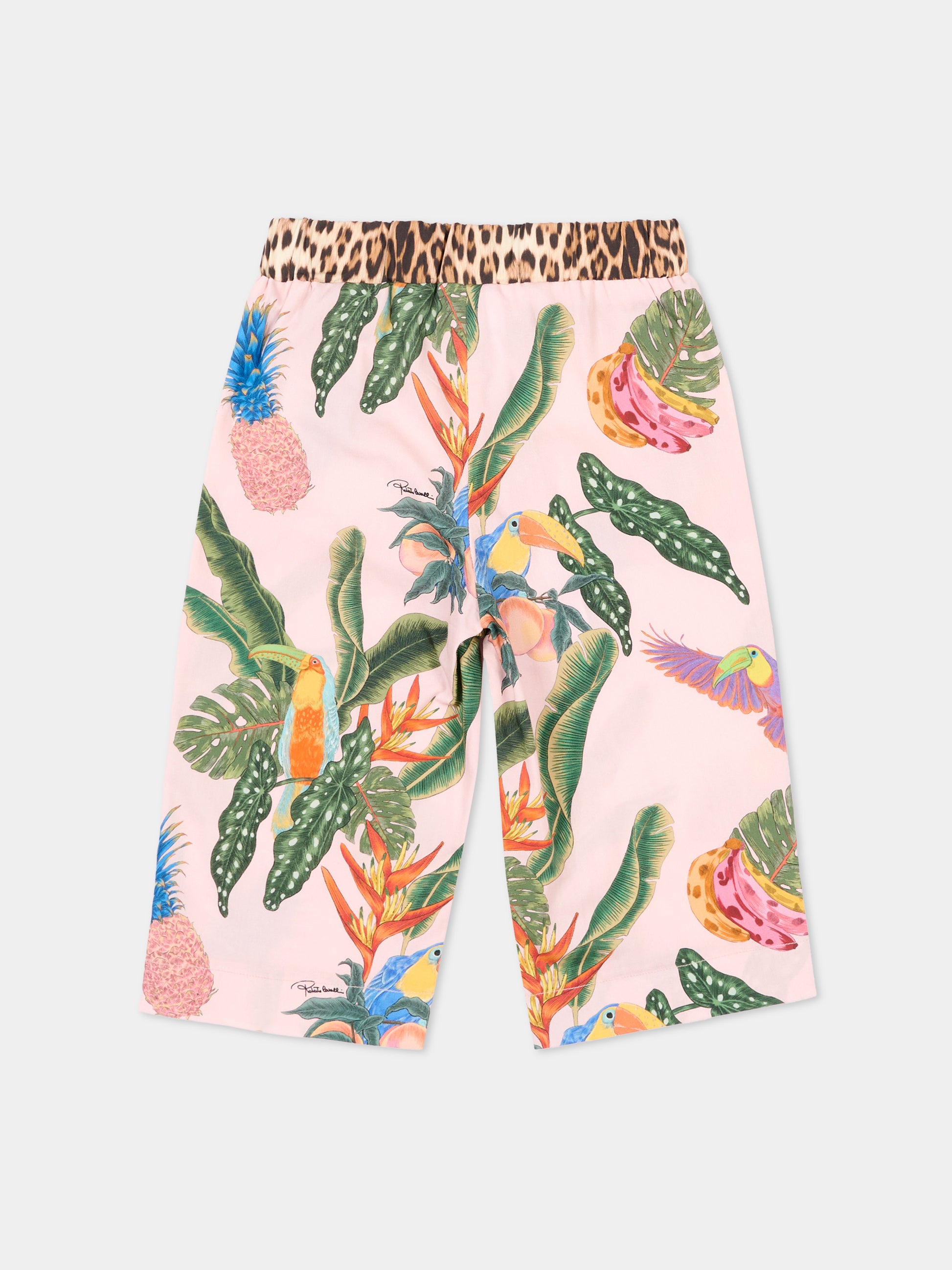 Pantaloni rosa per neonata con stampa tropicale,Roberto Cavalli Kids,CIP26041PA TROPICANA BABY ROSE