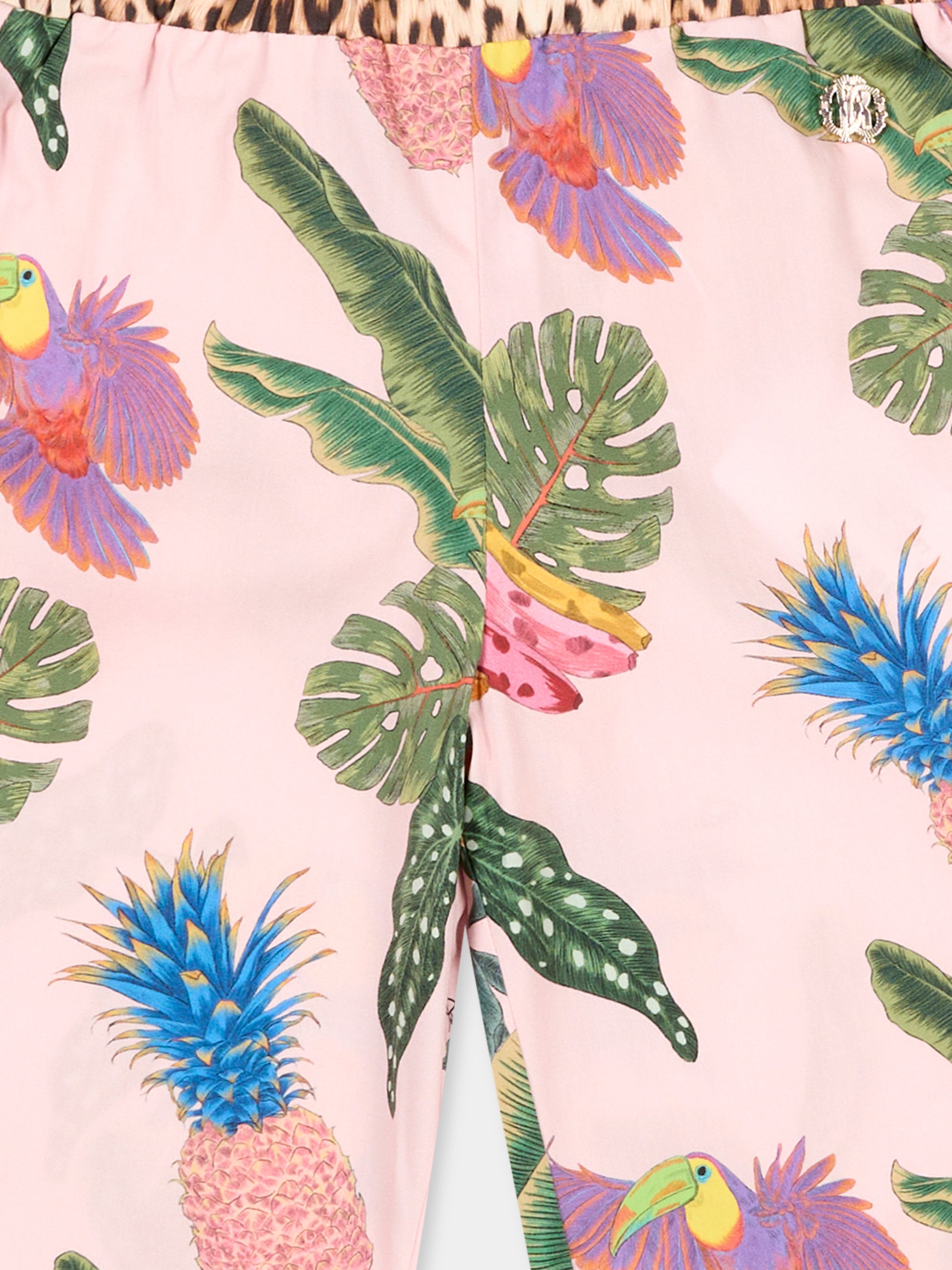 Pantaloni rosa per neonata con stampa tropicale,Roberto Cavalli Kids,CIP26041PA TROPICANA BABY ROSE