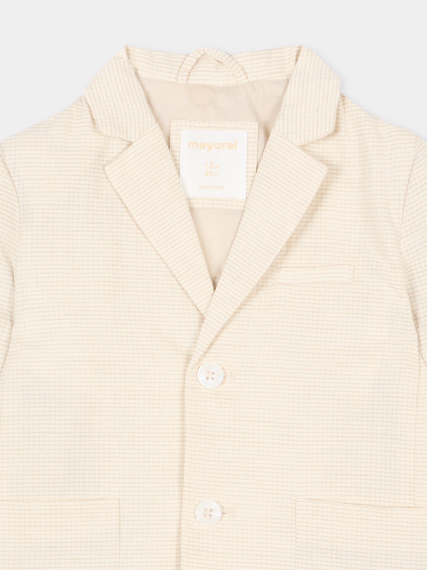 Giacca beige per neonato a quadretti,Mayoral,1404 024