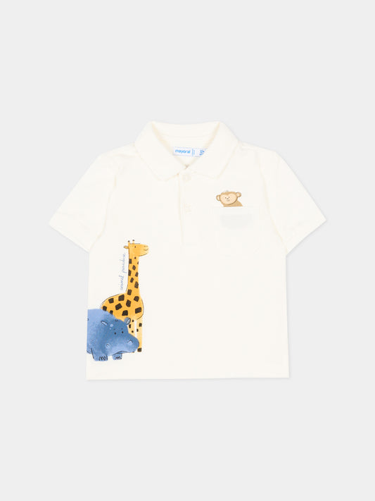 Polo avorio per neonato con animali,Mayoral,1108 016