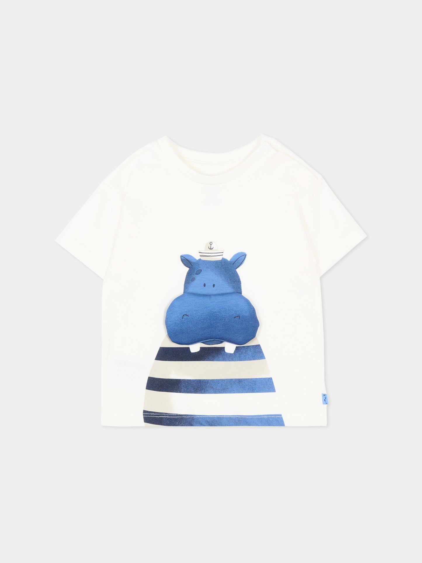 T-Shirt avorio con ippopotamo per neonato,Mayoral,1011 086