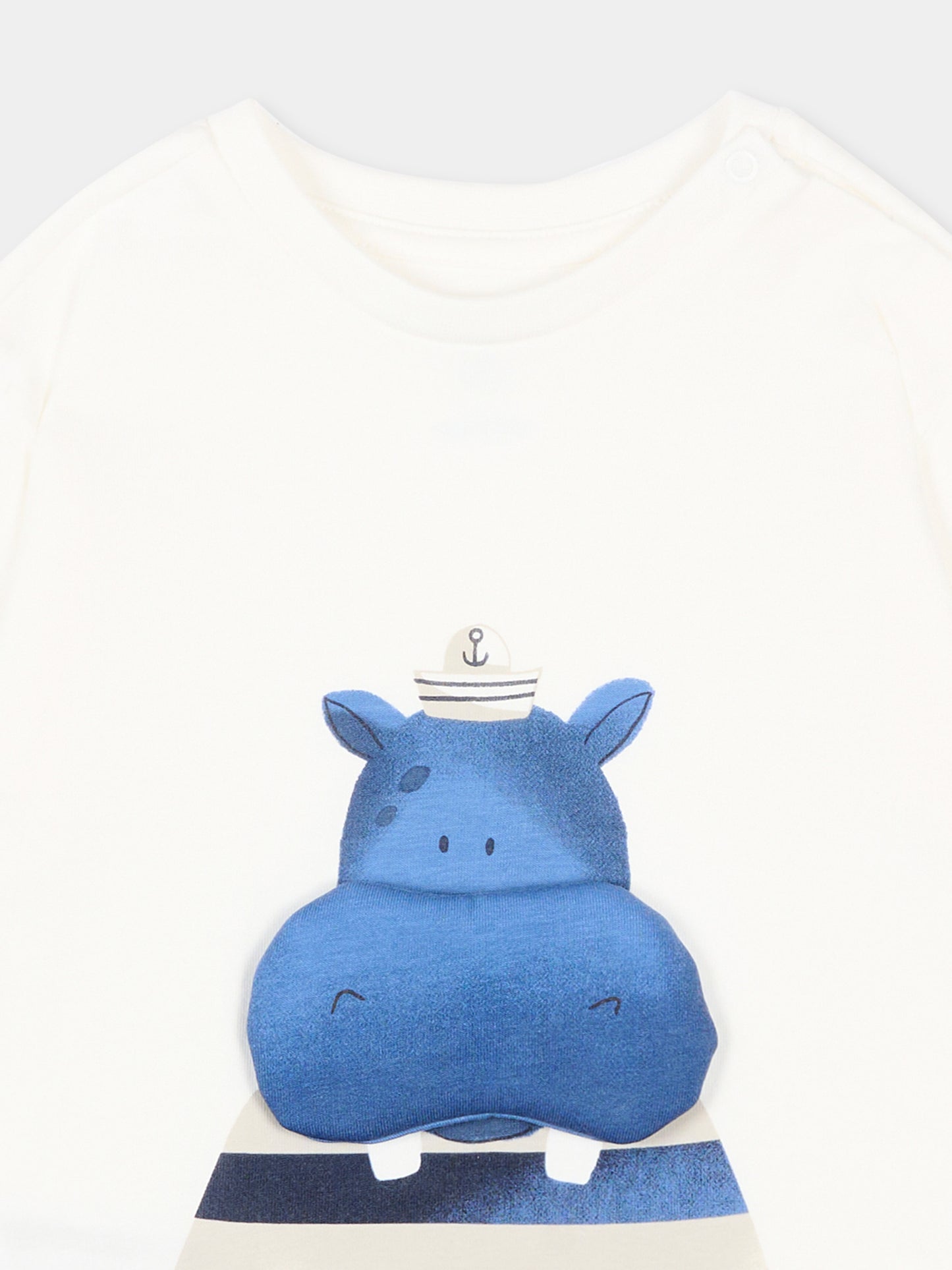 T-Shirt avorio con ippopotamo per neonato,Mayoral,1011 086