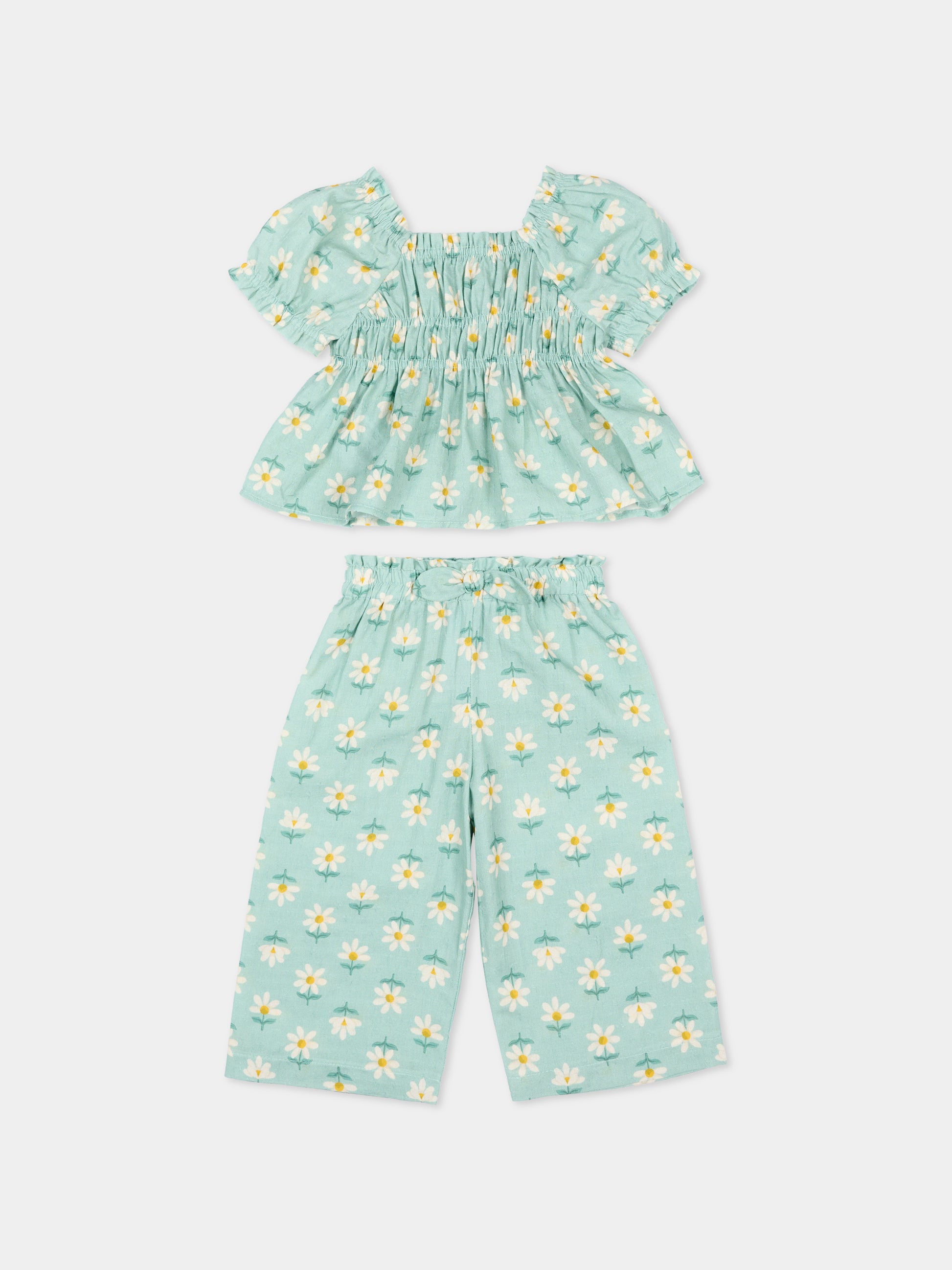 Completo sportivo corto verde per neonata con margherite,Mayoral,1513 073