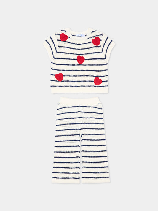 Completo sportivo avorio a righe per neonata con cuori,Mayoral,1516 026
