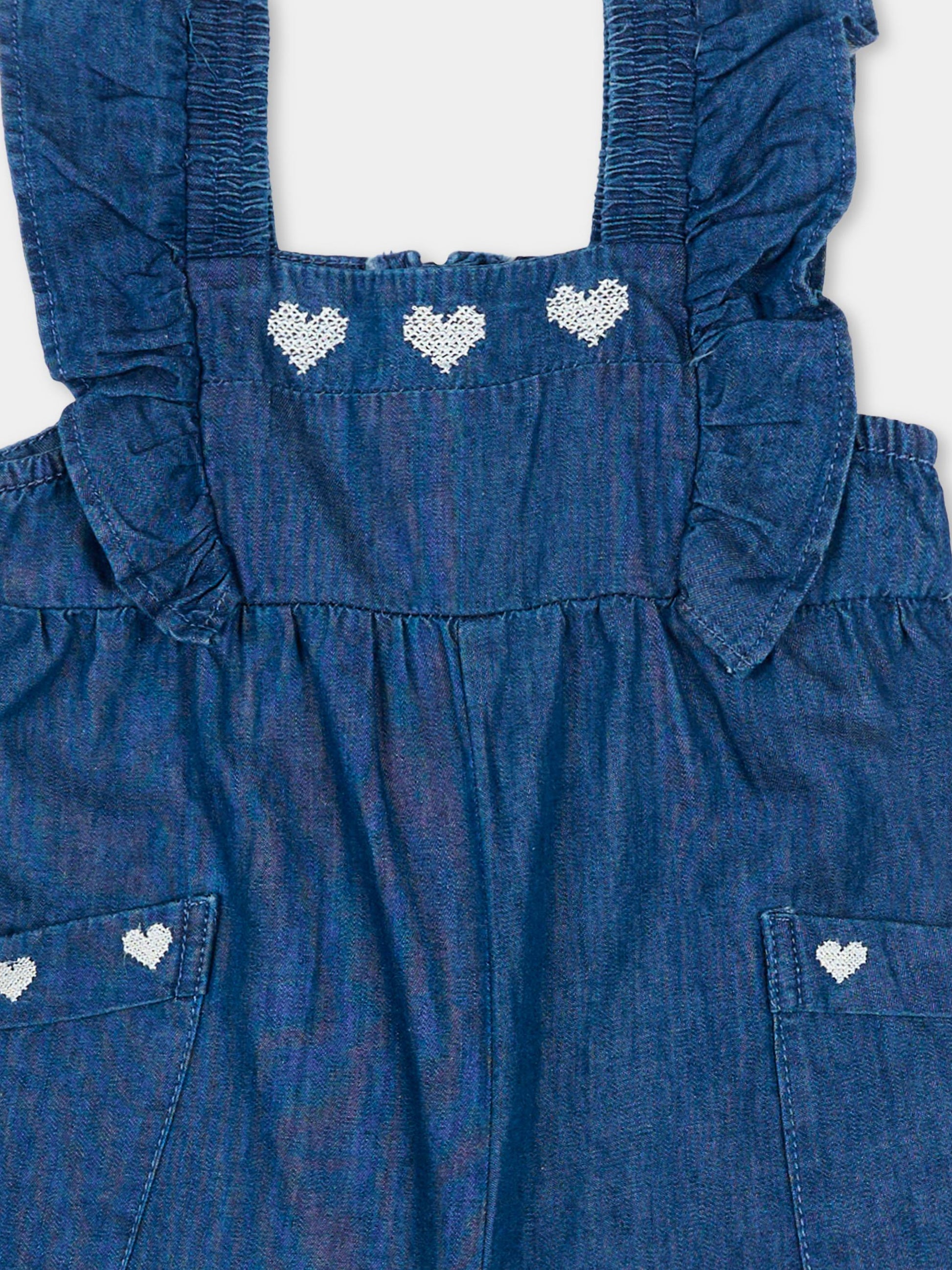 Salopette denim per neonata con cuori,Mayoral,1828 028