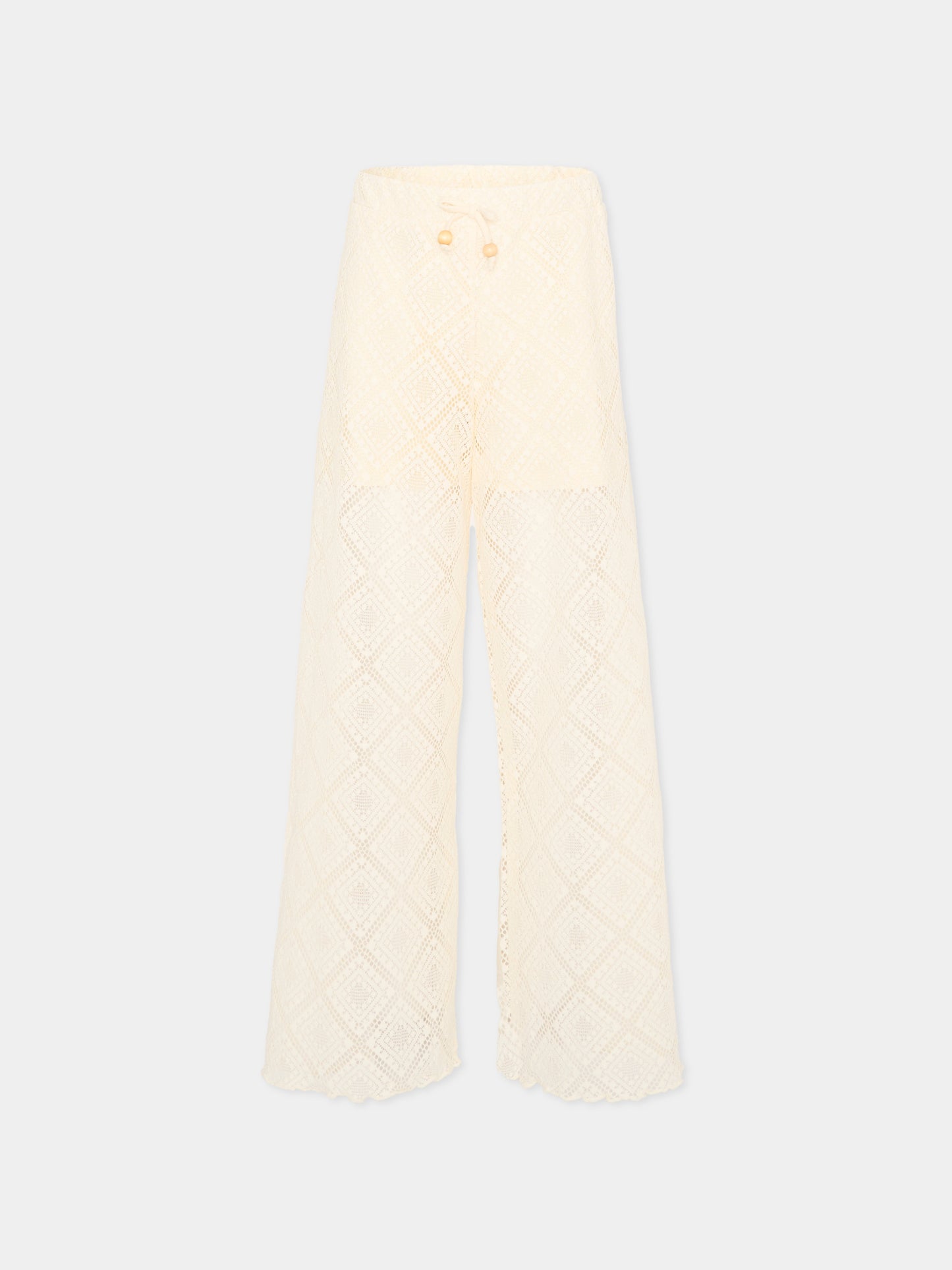 Pantaloni casual avorio per bambina in pizzo,Mayoral,3591 088