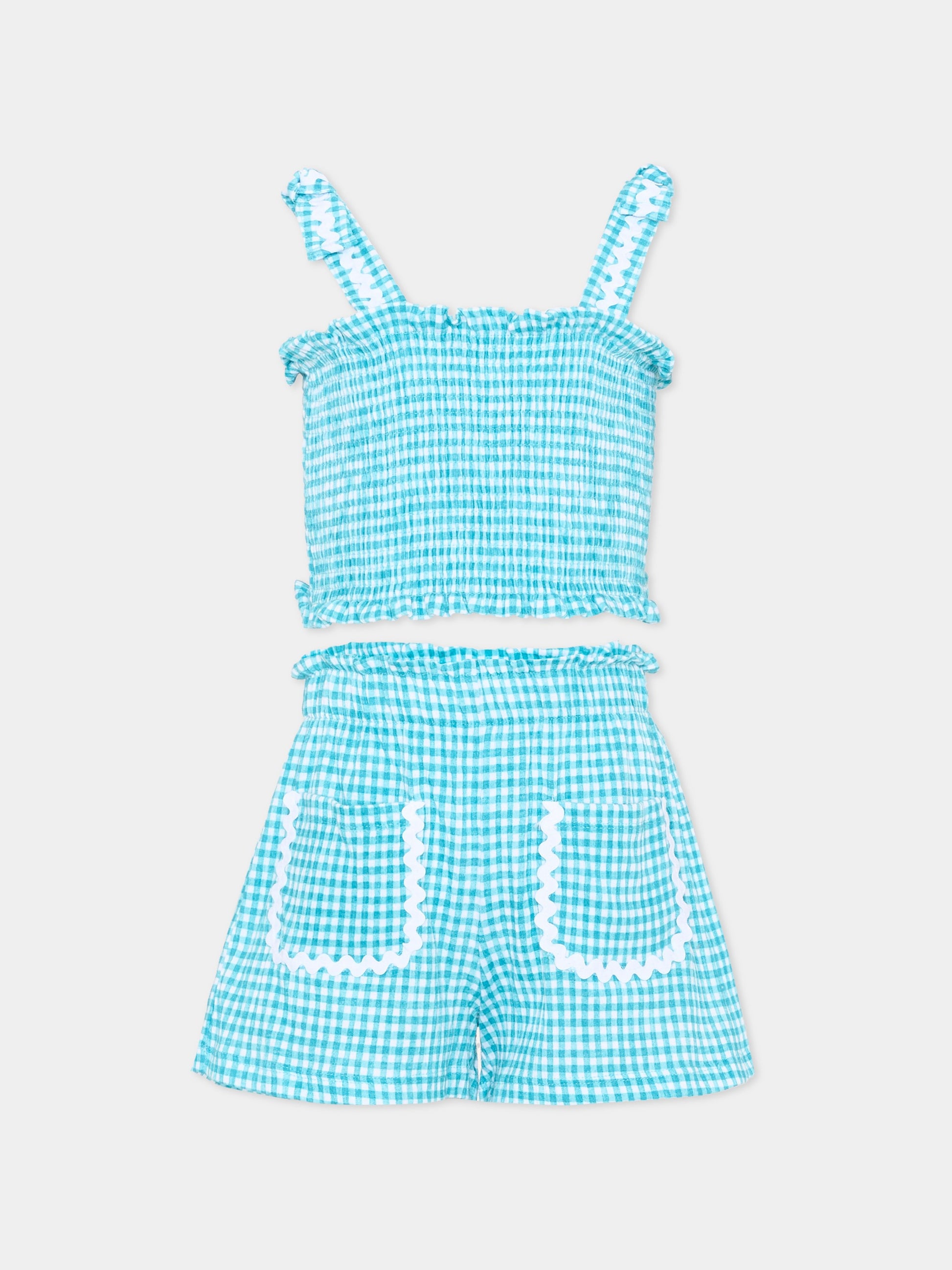 Completo azzurro vichy per bambina,Mayoral,3232 080