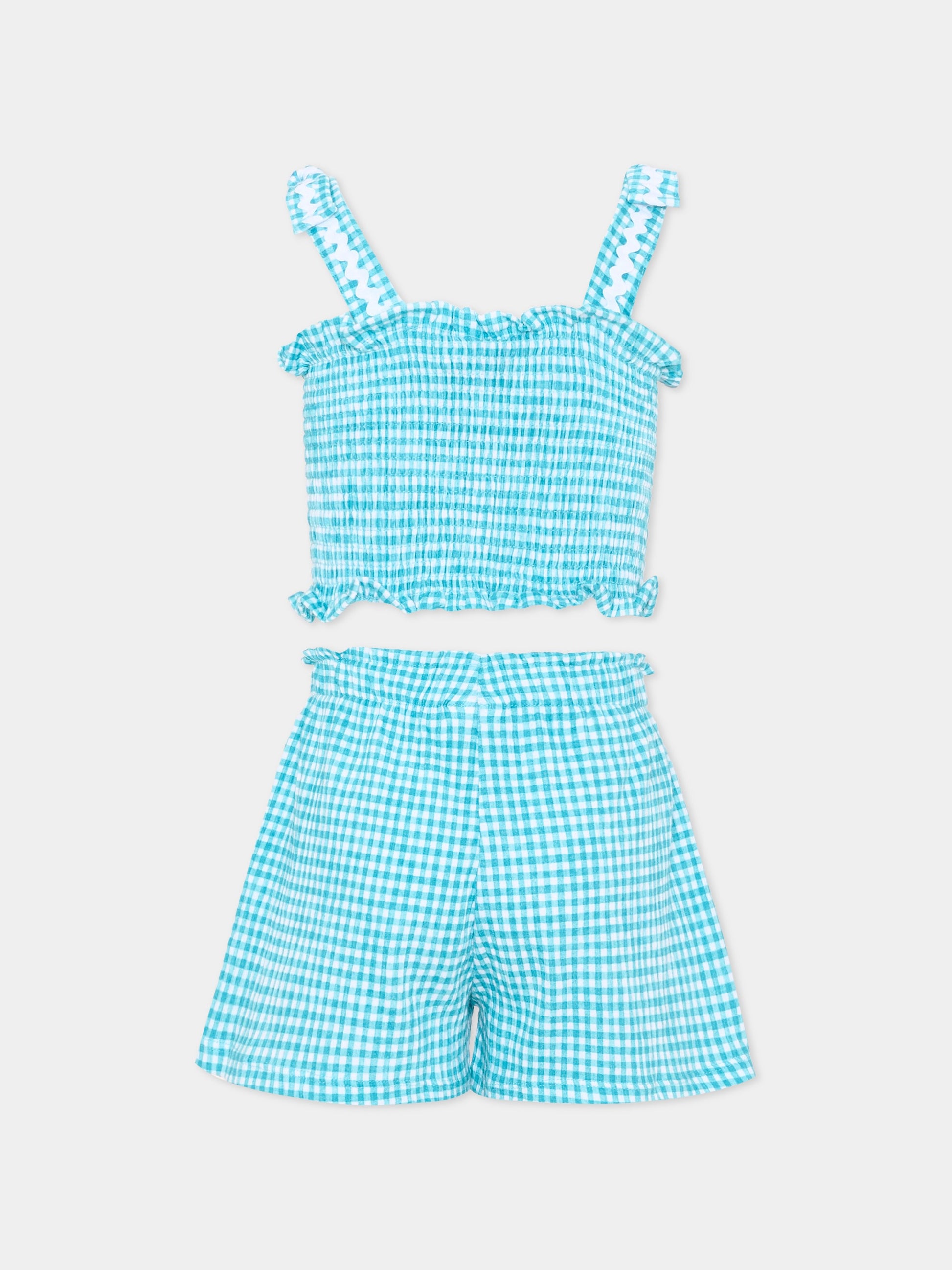 Completo azzurro vichy per bambina,Mayoral,3232 080