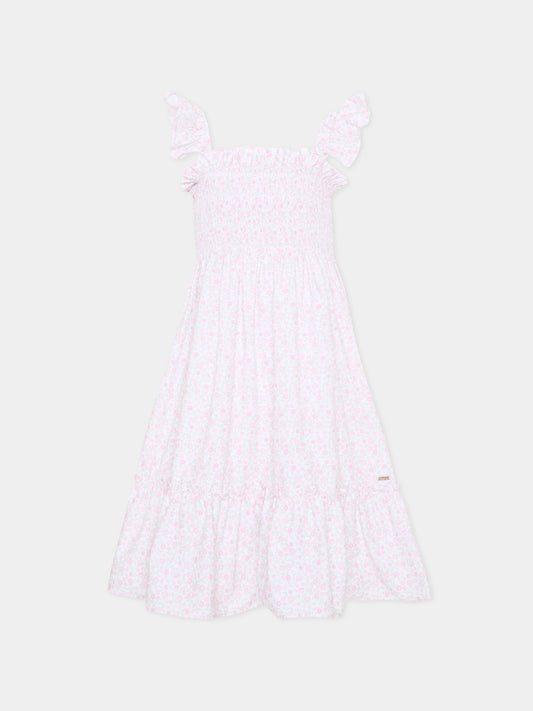 Vestito rosa per bambina con stampa floreale,Patachou,PAP VET4233621 Z0155
