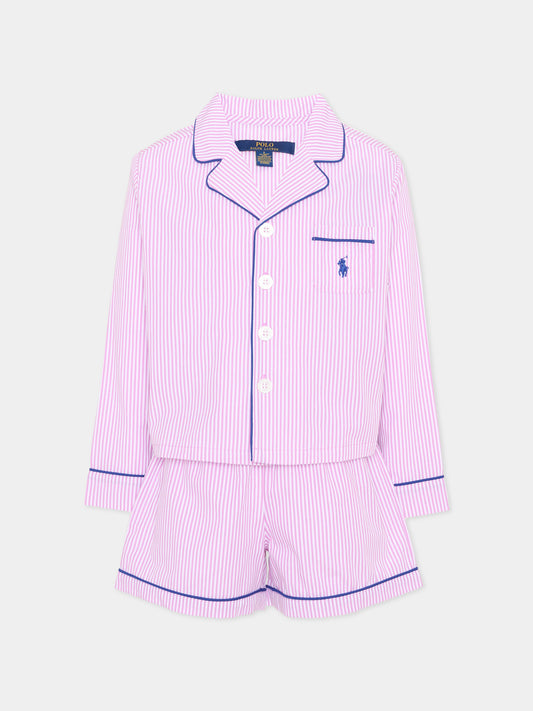 Pigiama viola a righe per bambina,Ralph Lauren Kids,3P0285 PFD