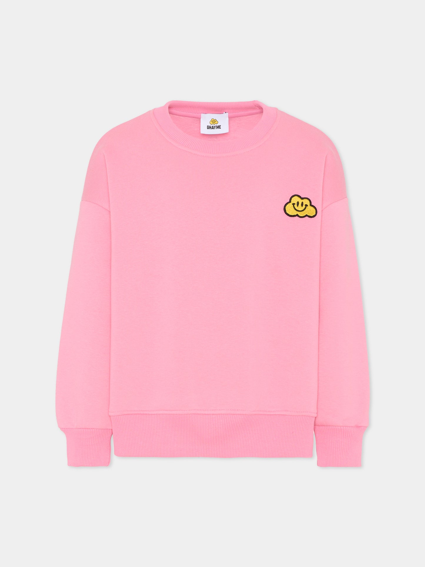 Felpa rosa per bambini con nuvola gialla e scritta,Ghayme,F5GAJUSW012 045