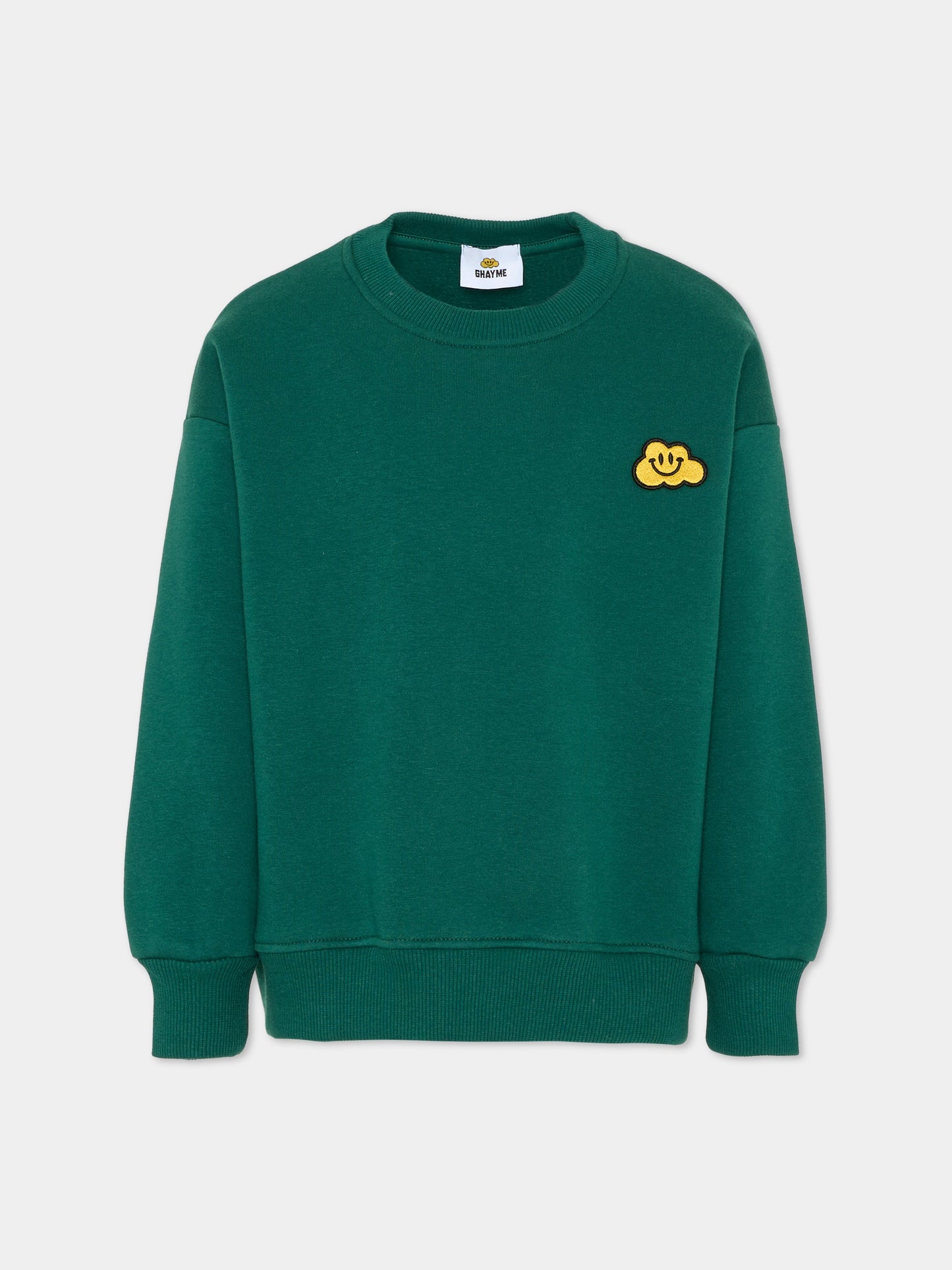 Felpa verde per bambini con nuvola gialla e scritta,Ghayme,F5GAJUSW012 088