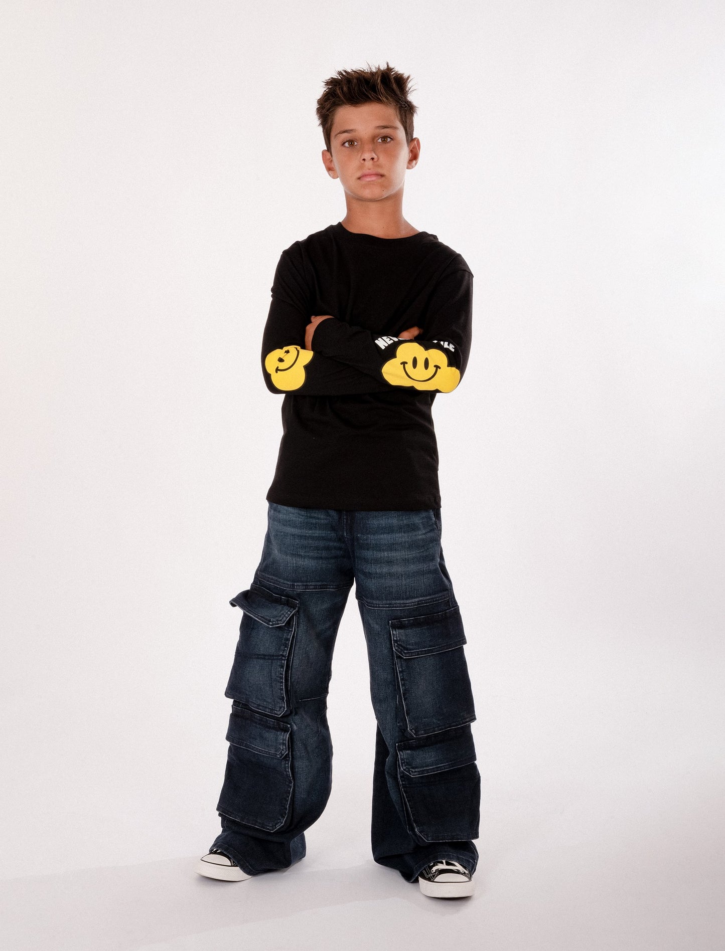 T-shirt nera per bambini con nuvola gialla e scritta,Ghayme,F5GAJUTH004 110