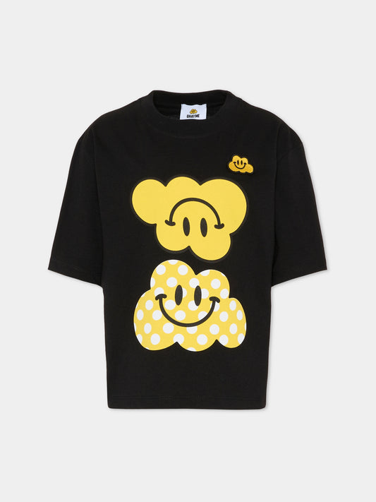 T-shirt nera per bambini con nuvola gialla pois,Ghayme,F5GAJUTH010 110