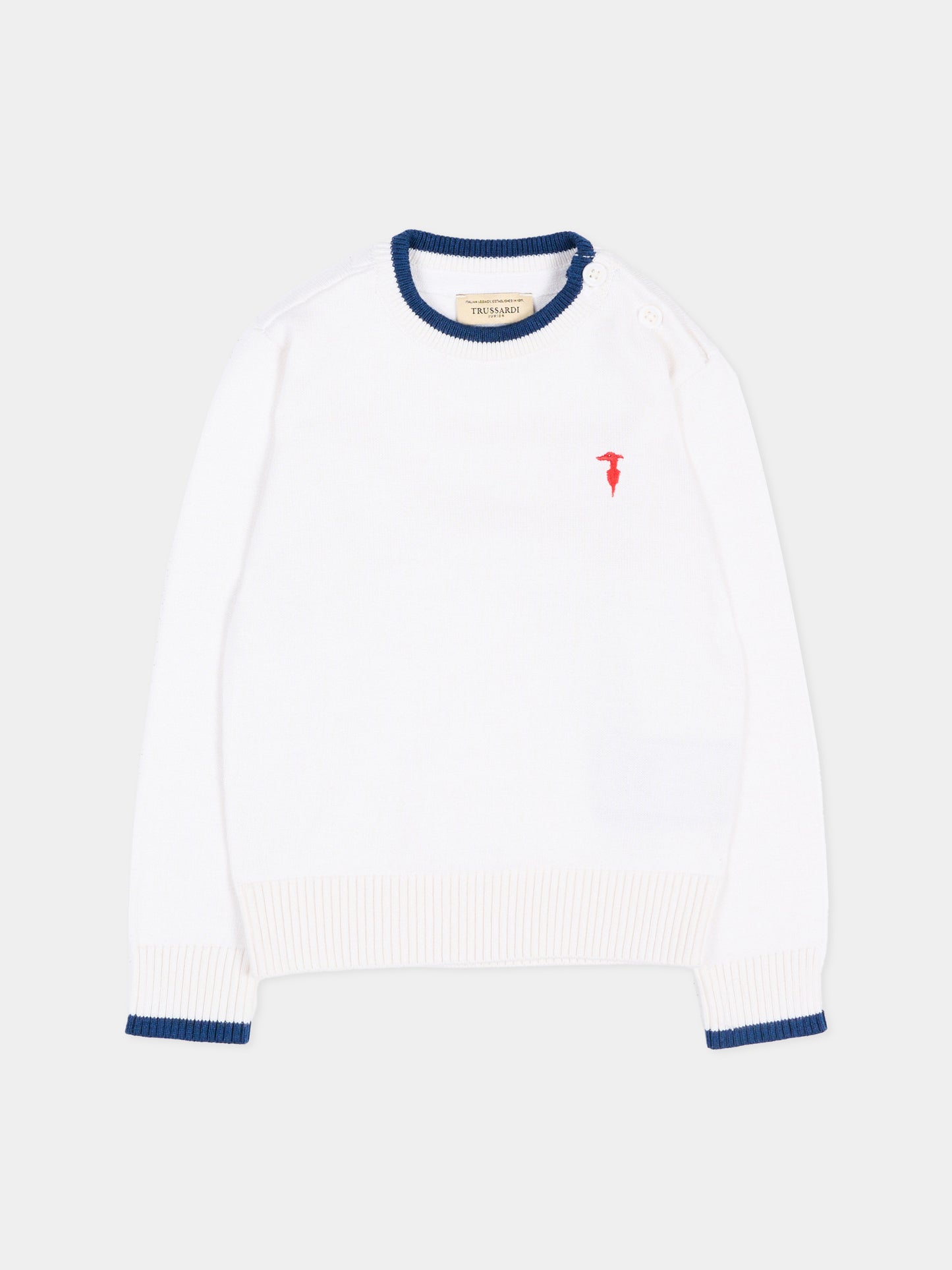Maglione bianco per neonato con levriero,Trussardi Junior,TIP26004MA WHITE