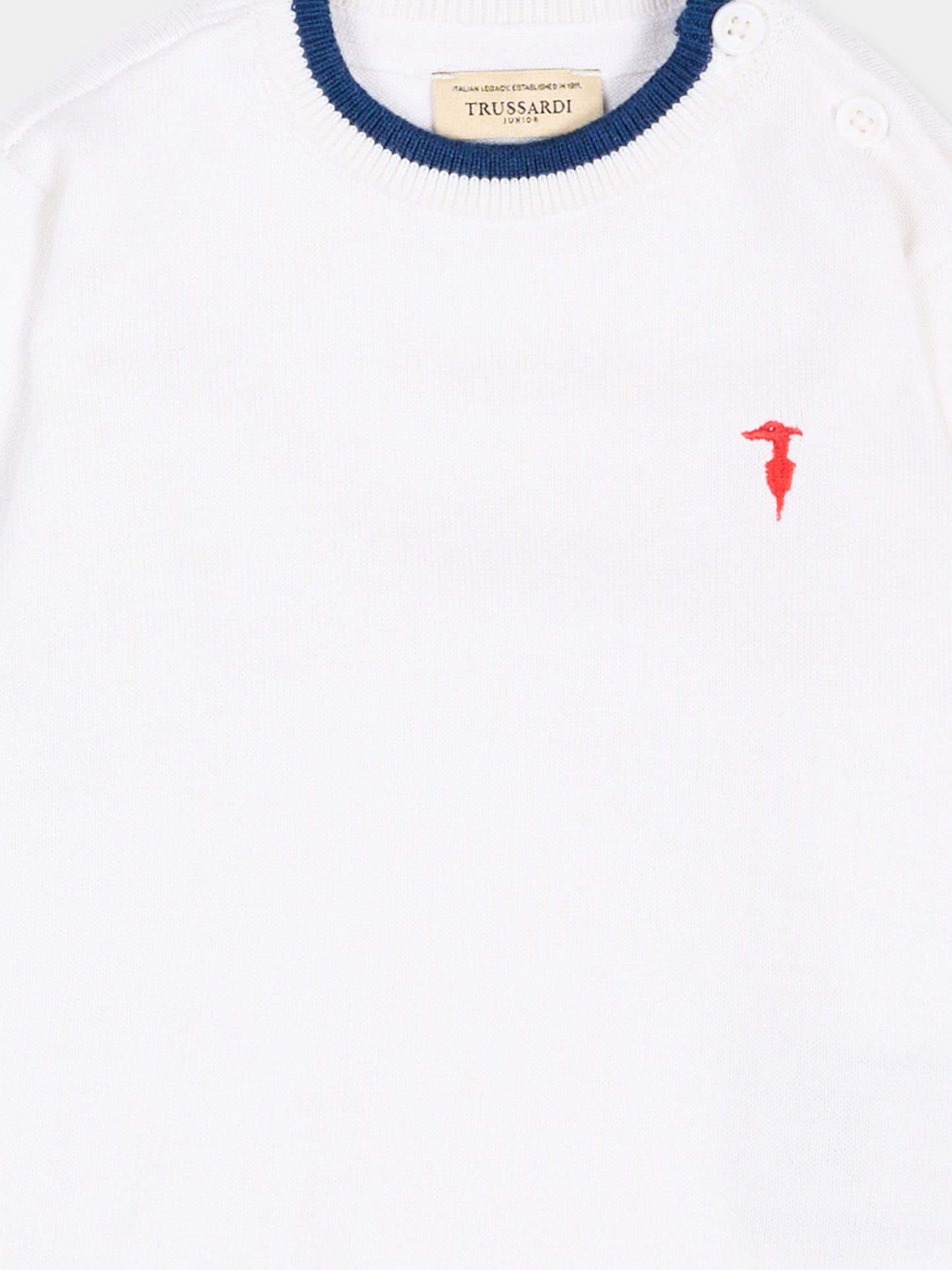 Maglione bianco per neonato con levriero,Trussardi Junior,TIP26004MA WHITE