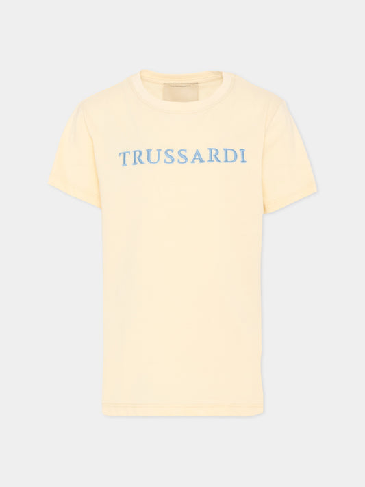 T-shirt avorio per bambino con logo,Trussardi Junior,TBP26038TS BEIGE NEW ECRU