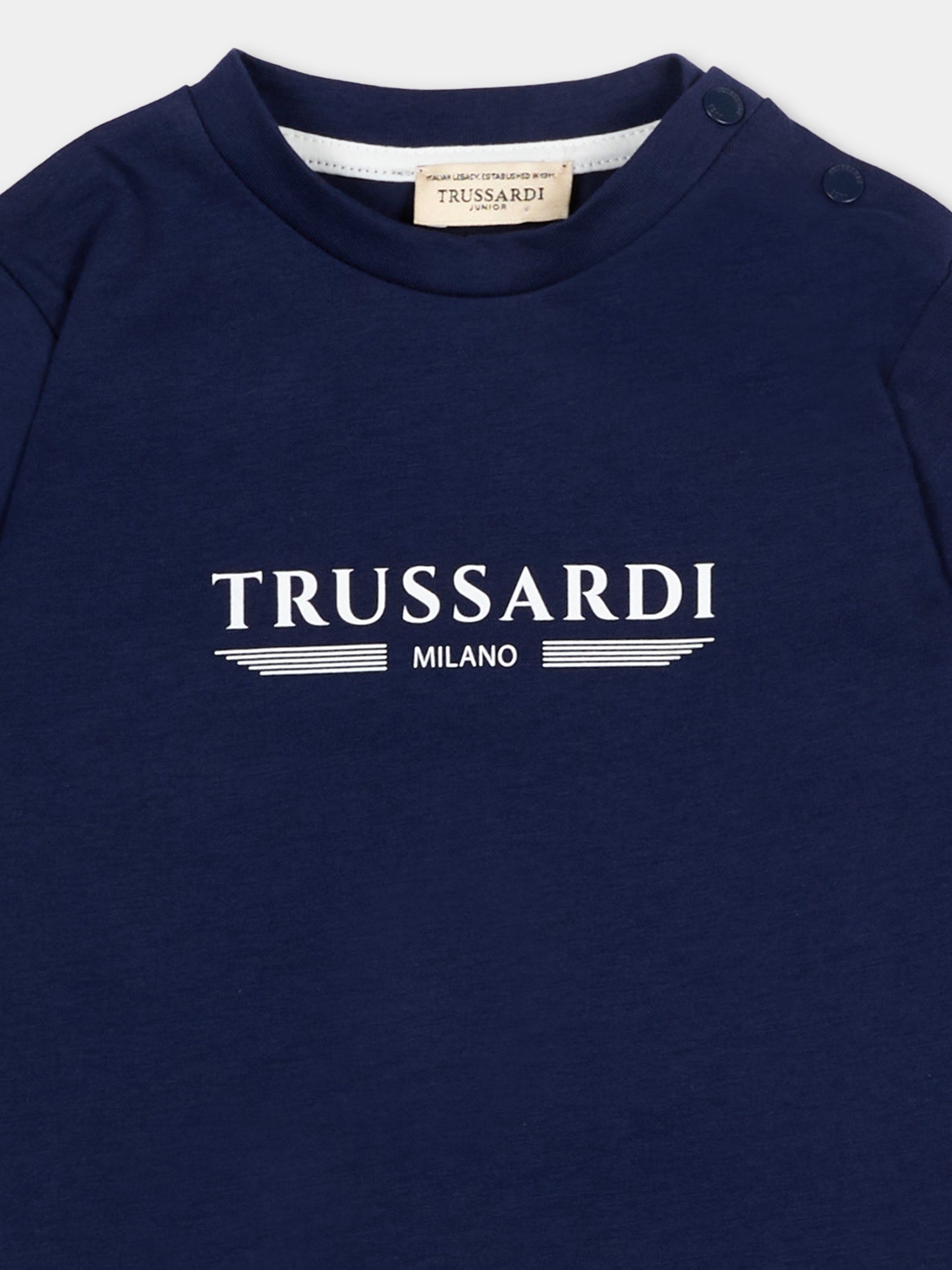 T-Shirt blu per neonato con logo,Trussardi Junior,TIP26035TS BLUE ESTATE