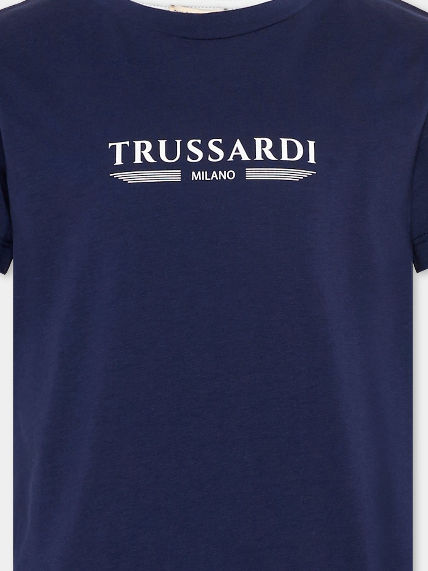 T-Shirt blu per bambino con logo,Trussardi Junior,TIP26035TS BLUE ESTATE