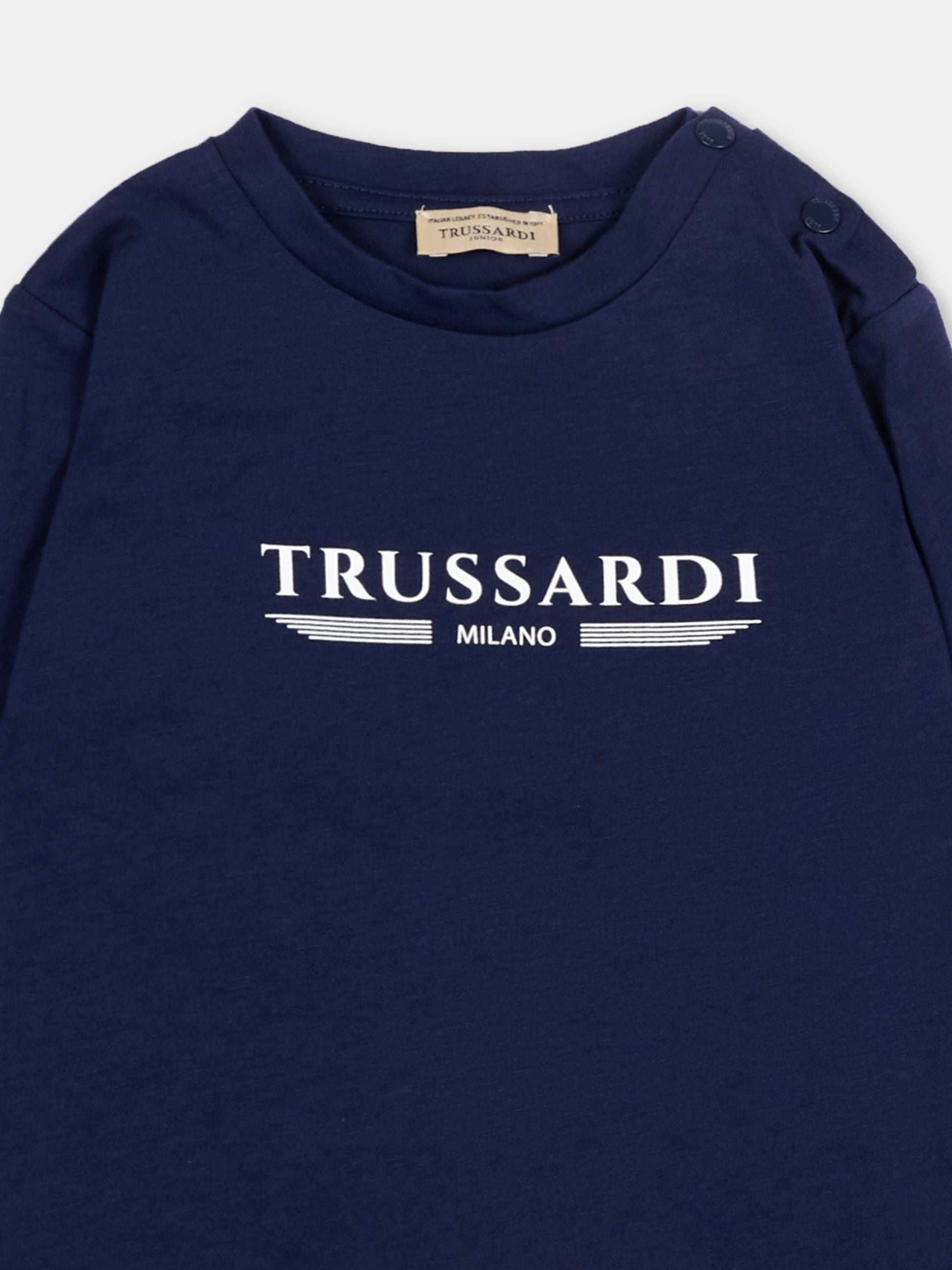 T-shirt blu per neonato con logo,Trussardi Junior,TIP26106TS BLUE ESTATE