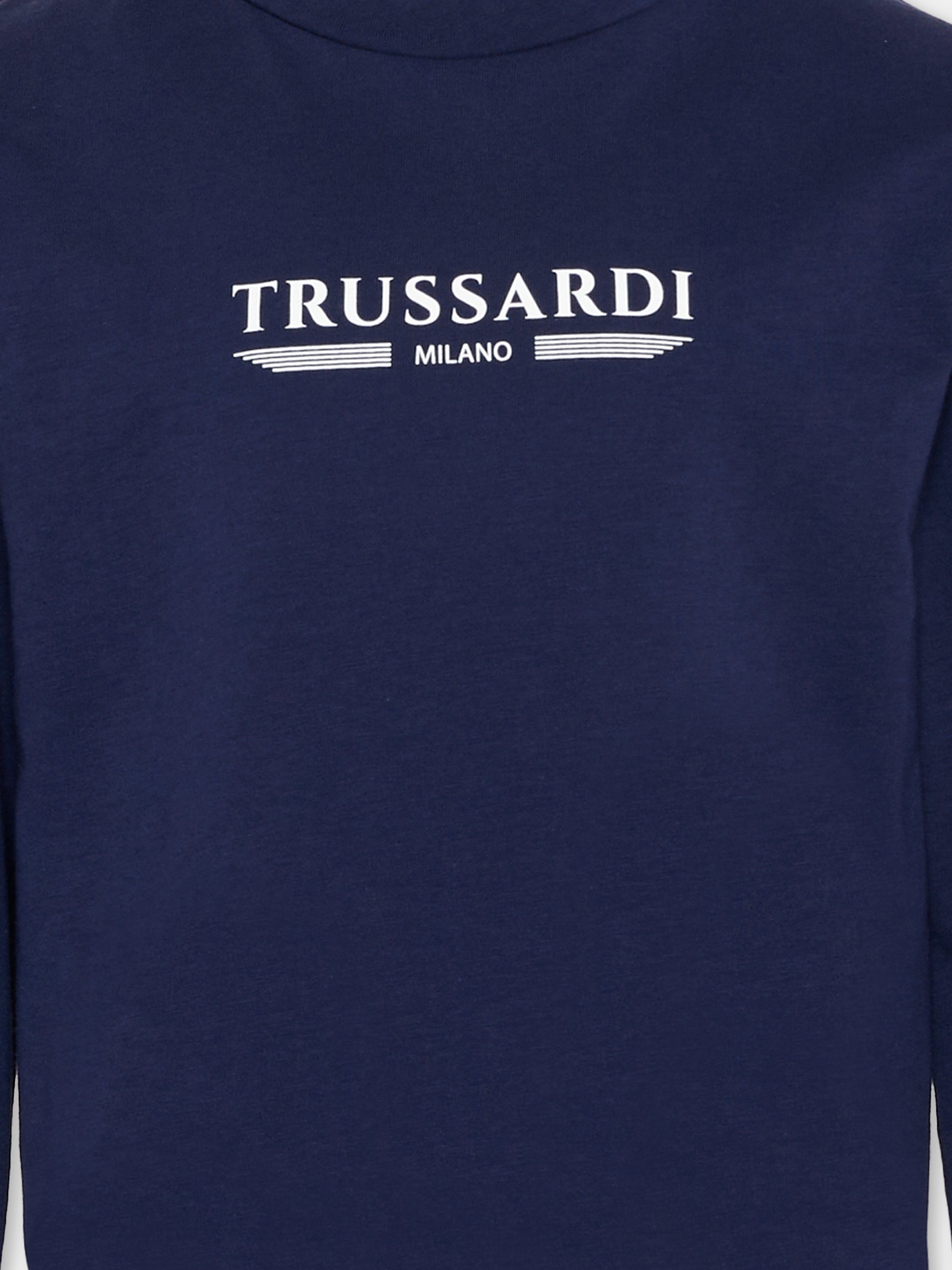 T-shirt blu per bambino con logo,Trussardi Junior,TIP26106TS BLUE ESTATE